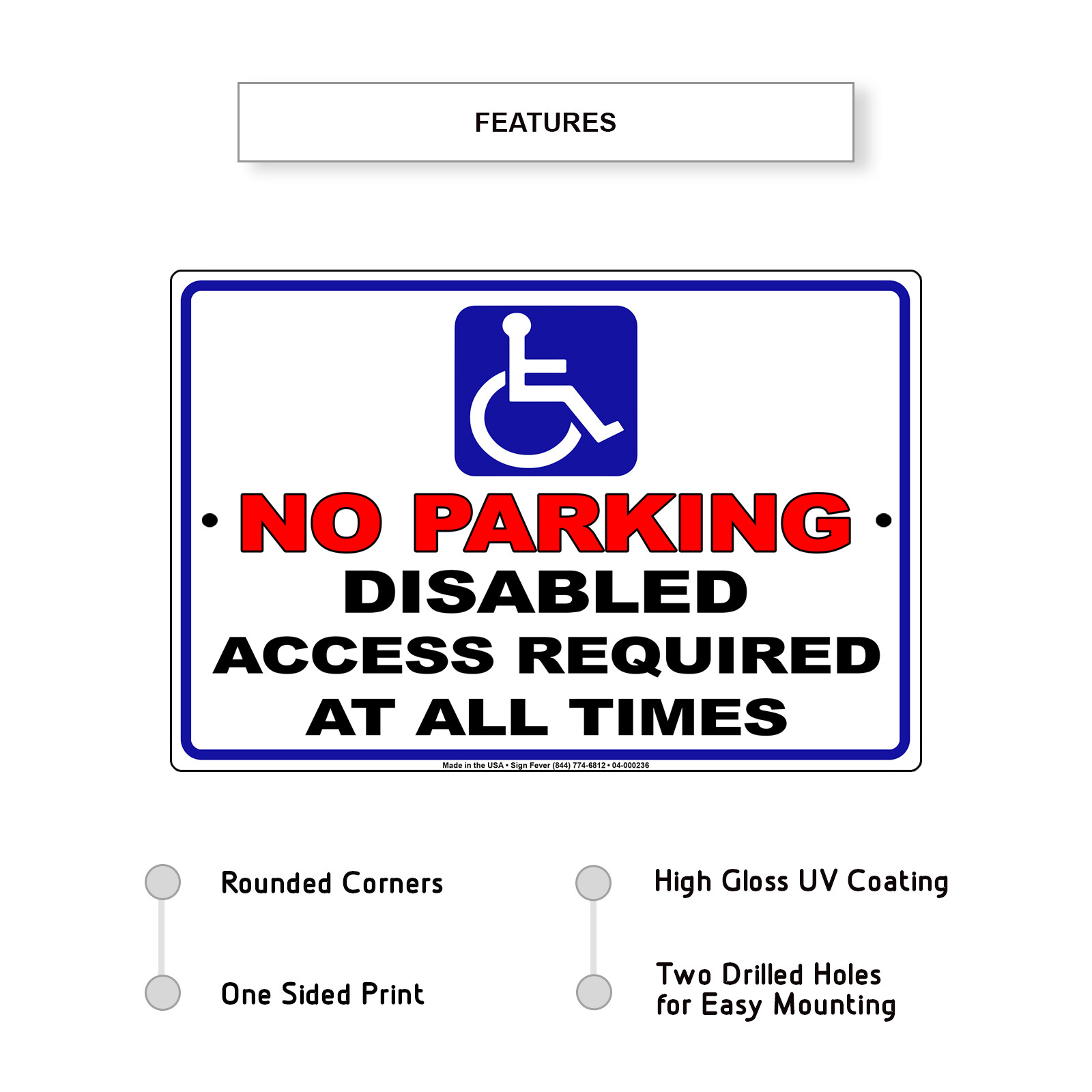 No Parking Disabled Access Required At All Times Novelty Aluminum Metal Sign