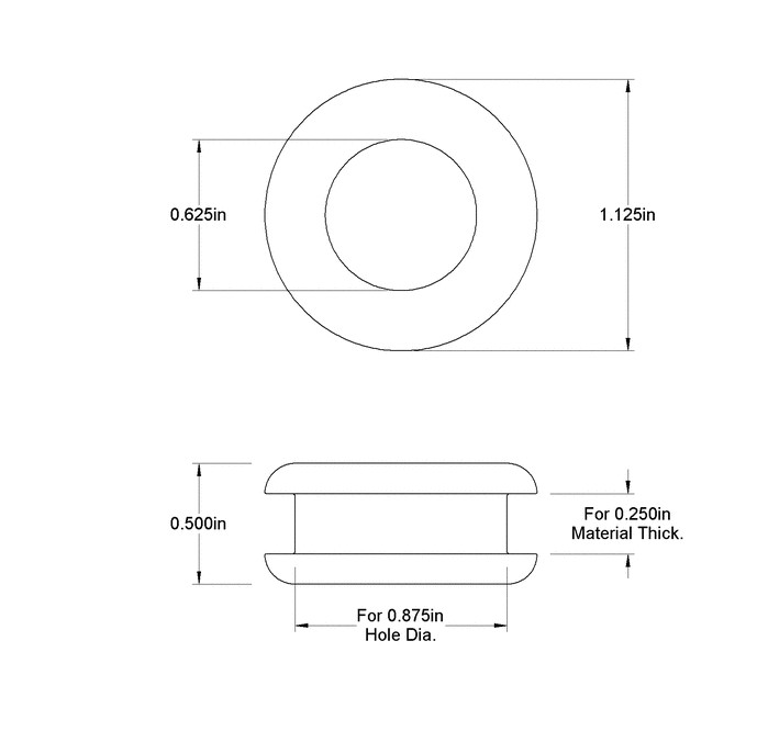 Rubber Grommet to fit 7/8″ Hole in 1/4″ Thick Panel – 5/8″ Inner Diameter