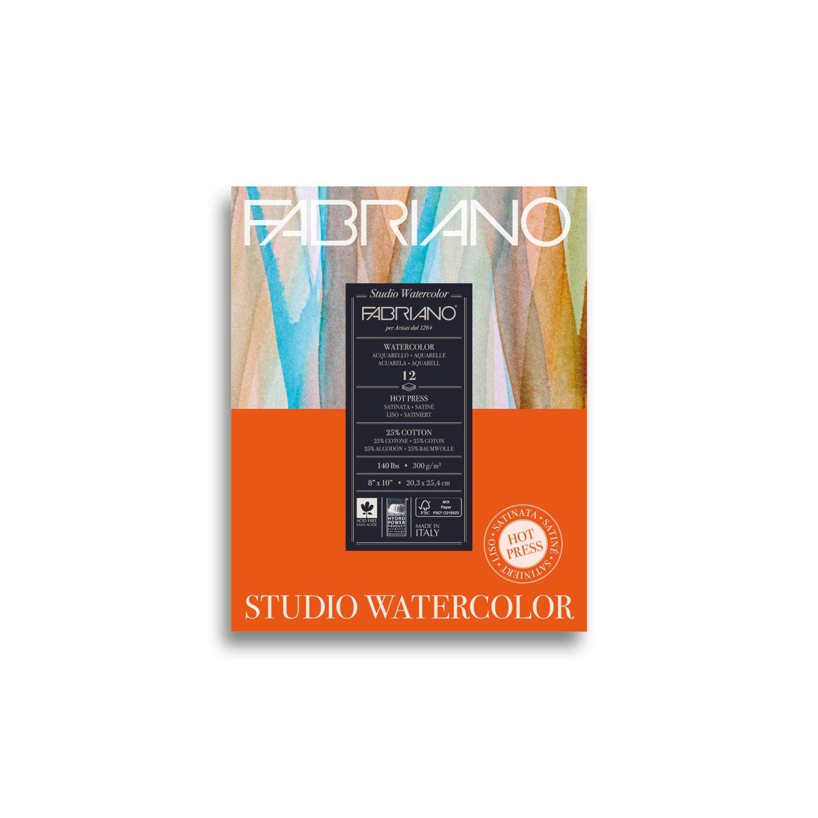 Fabriano Studio Watercolor Pad, Hot-Press, 8″ x 10″, 140 lb., 8 x 10, White