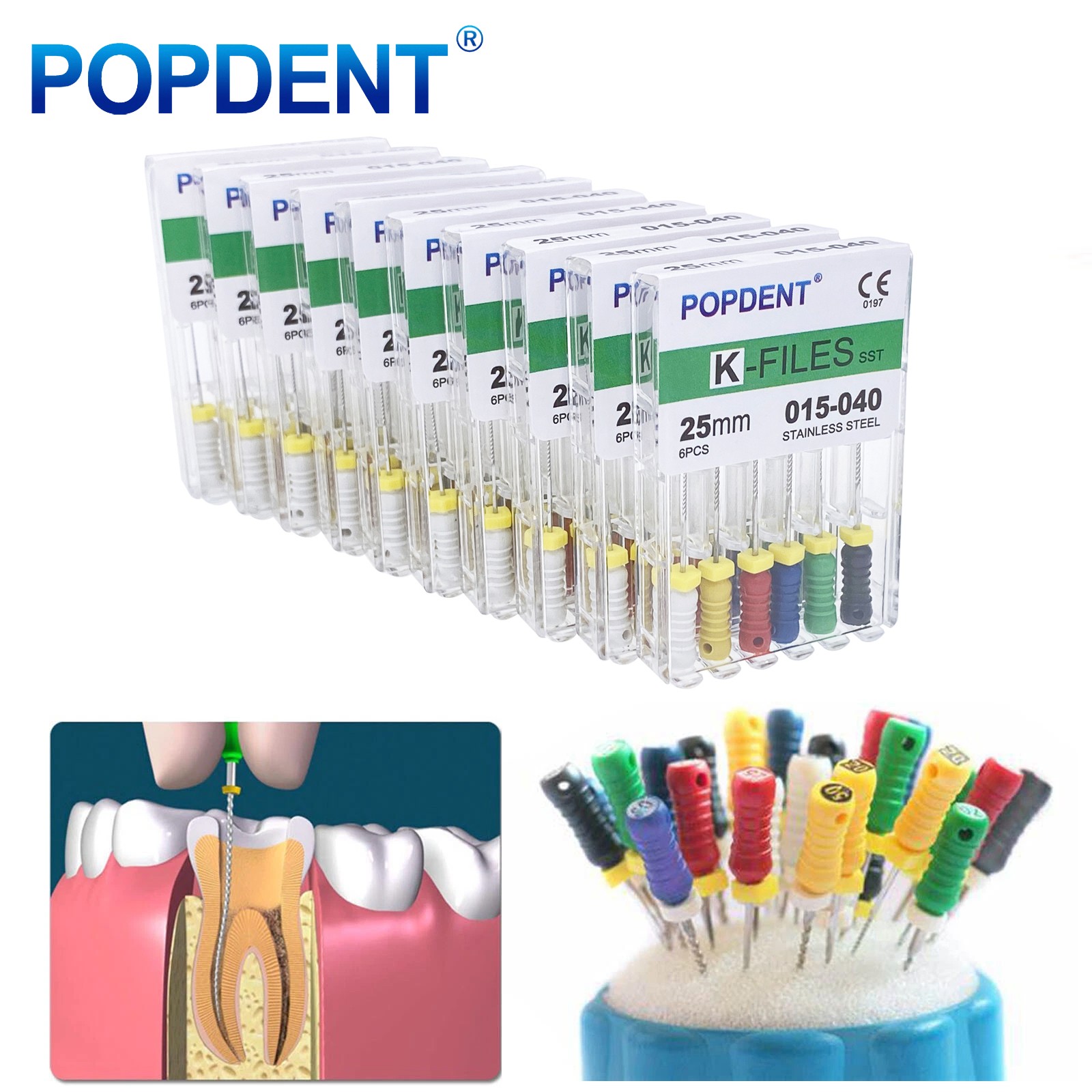 10 Packs Dental Endo Root Canal Files Hand Use K-Files Stainless Steel 21mm/25mm
