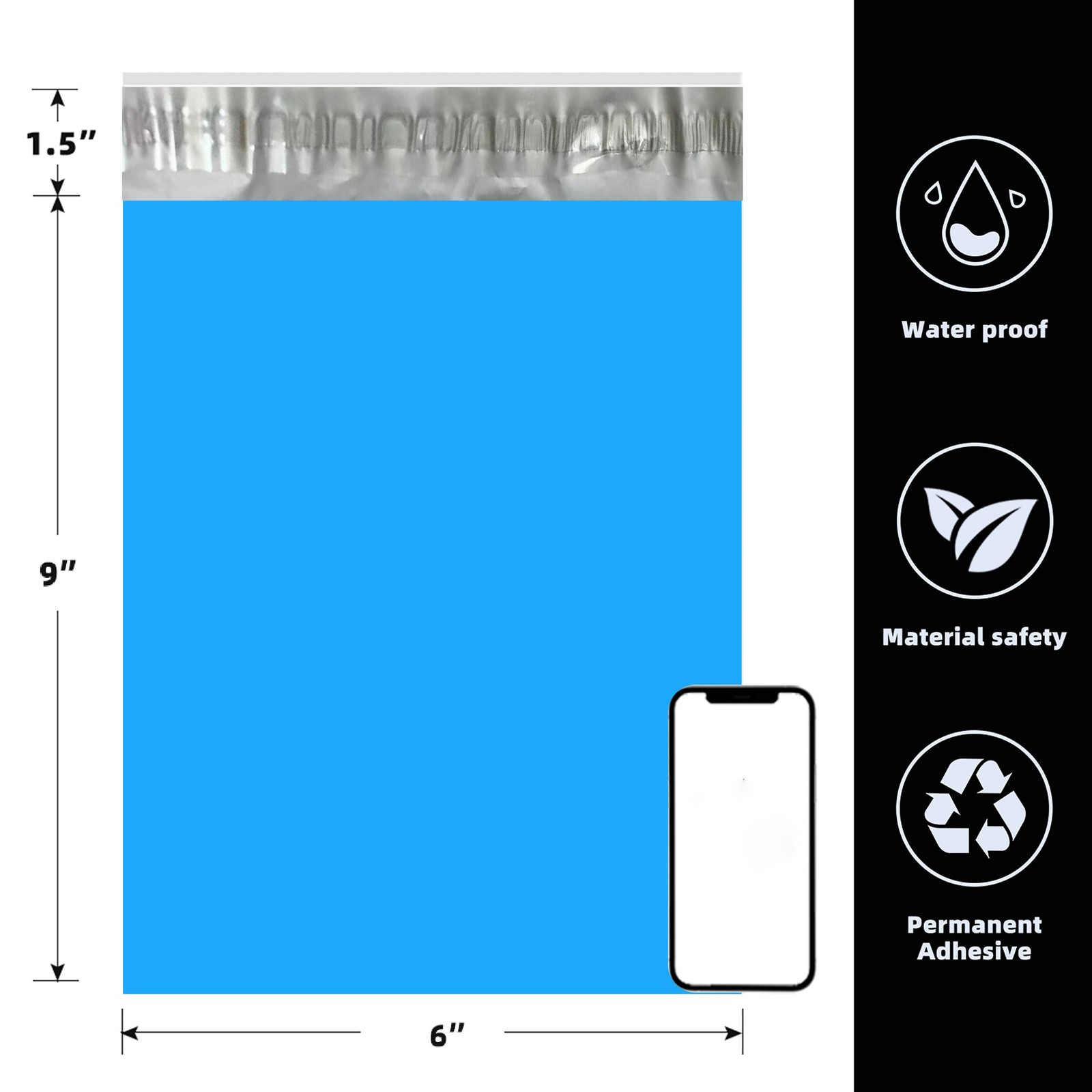 Blue Poly Mailers Shipping Bags – 6×9 7.5×10.5 9×12 10×13 12×15.5 14.5×19 24×24