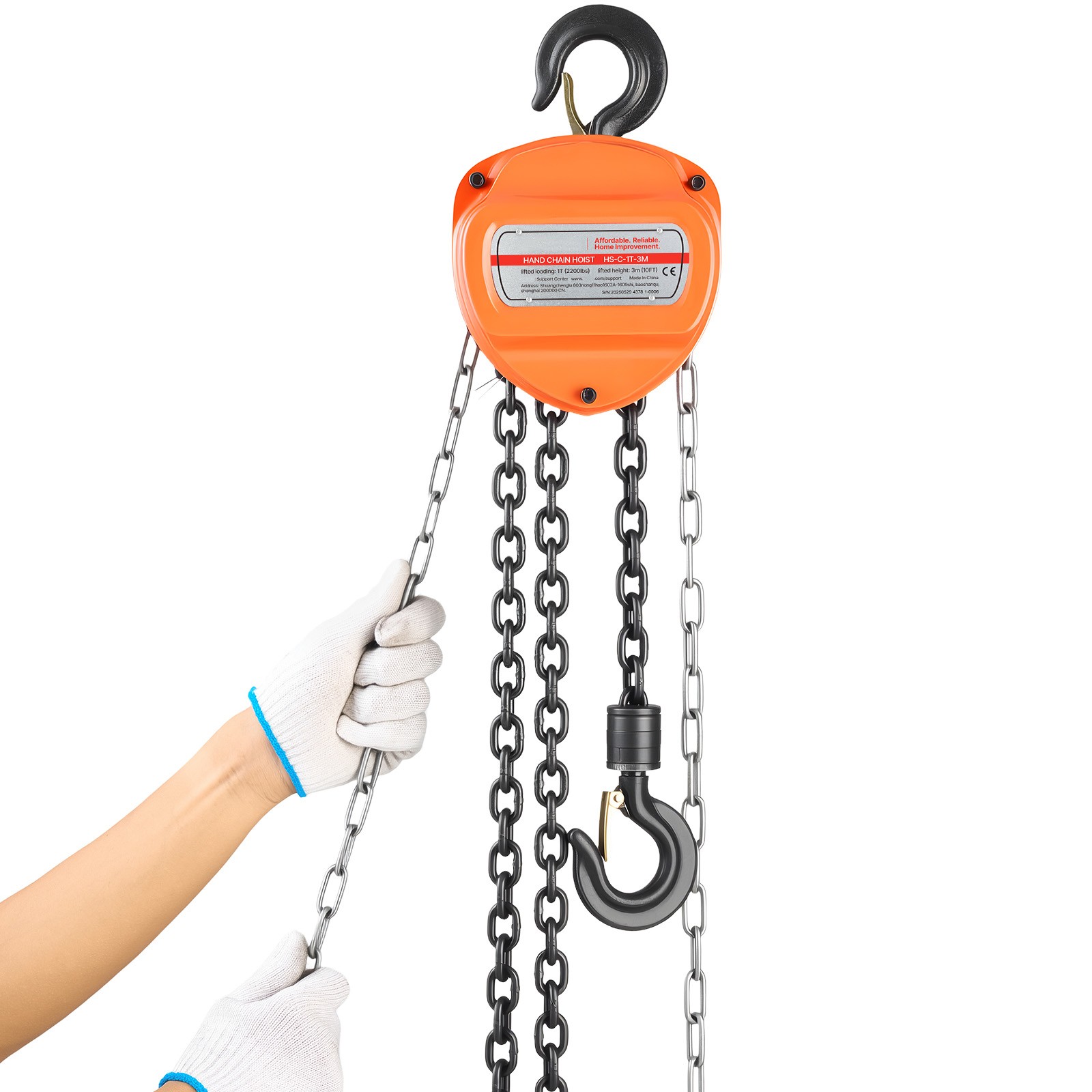 Uimoso Manual Chain Hoist 2200 lbs Capacity with 10 ft G80 Load Chain
