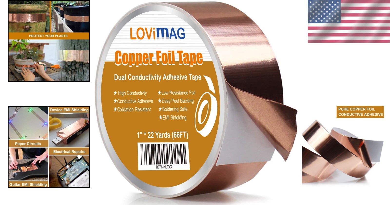 Copper Foil Tape (1″X66ft) with Conductive Adhesive for Guitar & EMI Shielding..