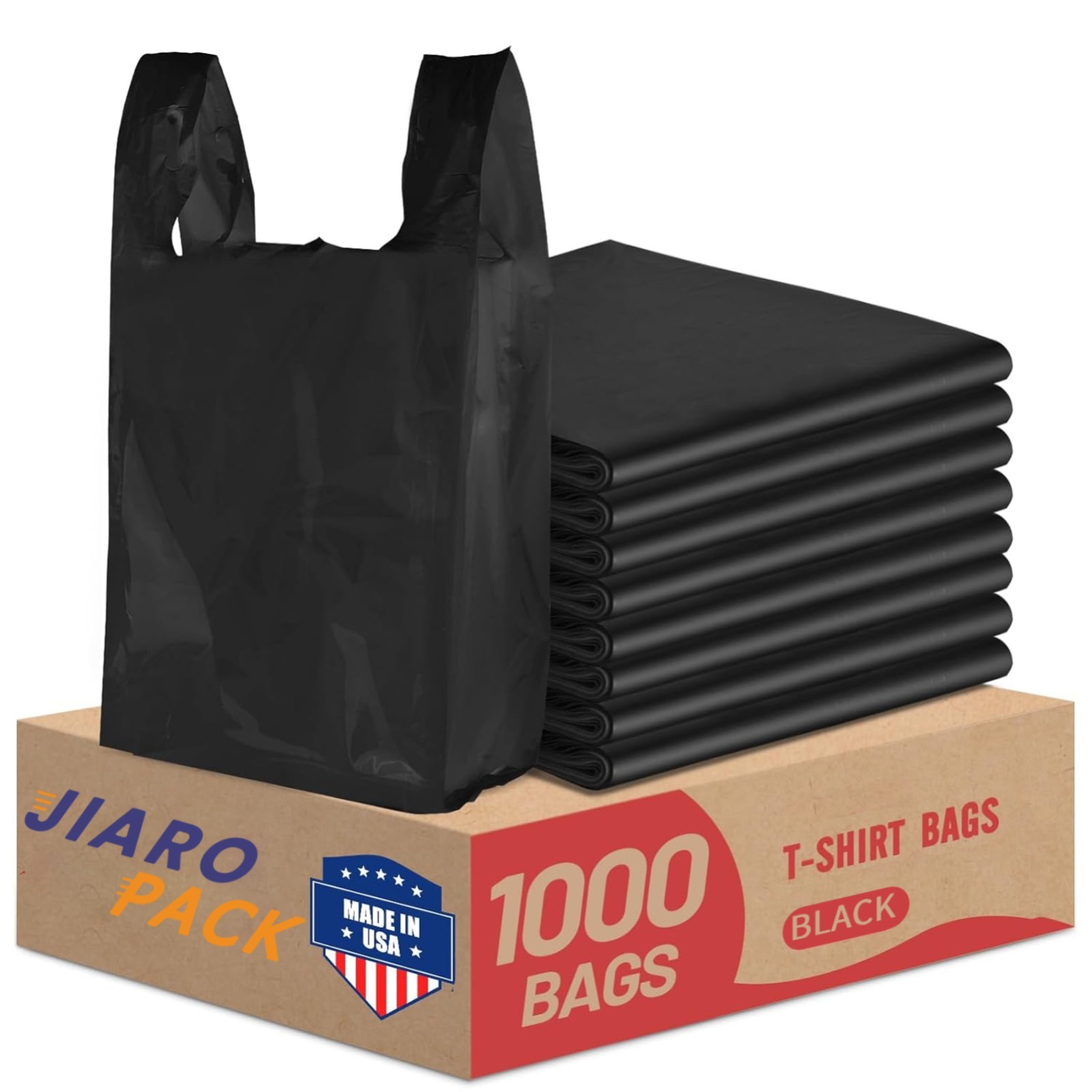 1000 Black T-Shirt Bags 1/6 12″ x 6.5″ x 21″, Plastic Grocery Shopping Bags
