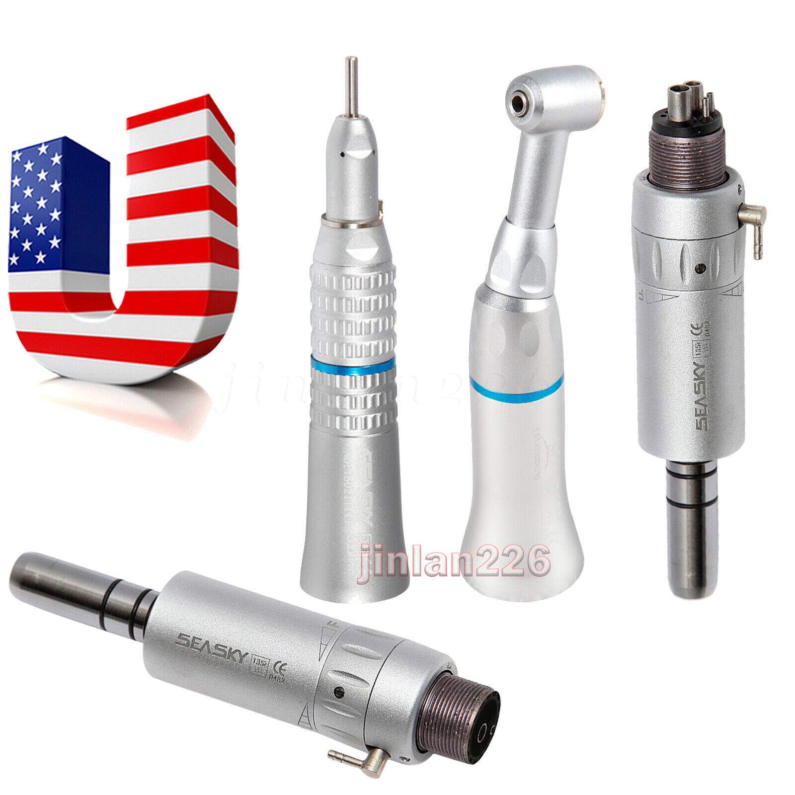 SEASKY Dental Slow Low Speed Handpiece Contra Angle Straight Air Motor 2/4Hole