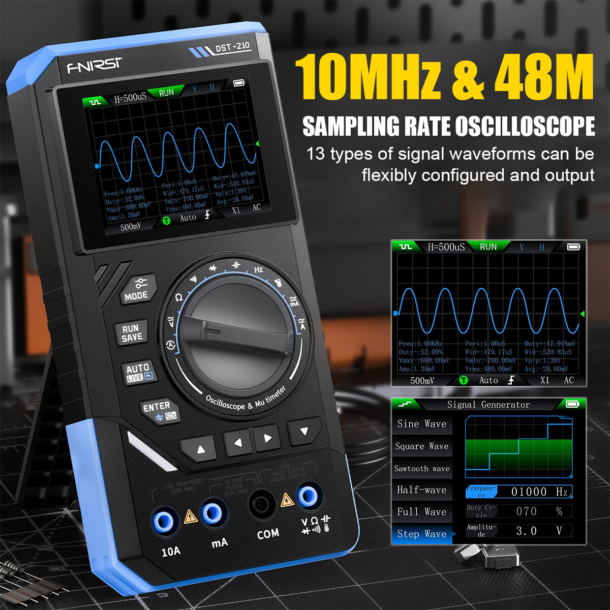 FNIRSI DST210 3-In-1 Handheld Digital Oscilloscope Multimeter Signal Generator`