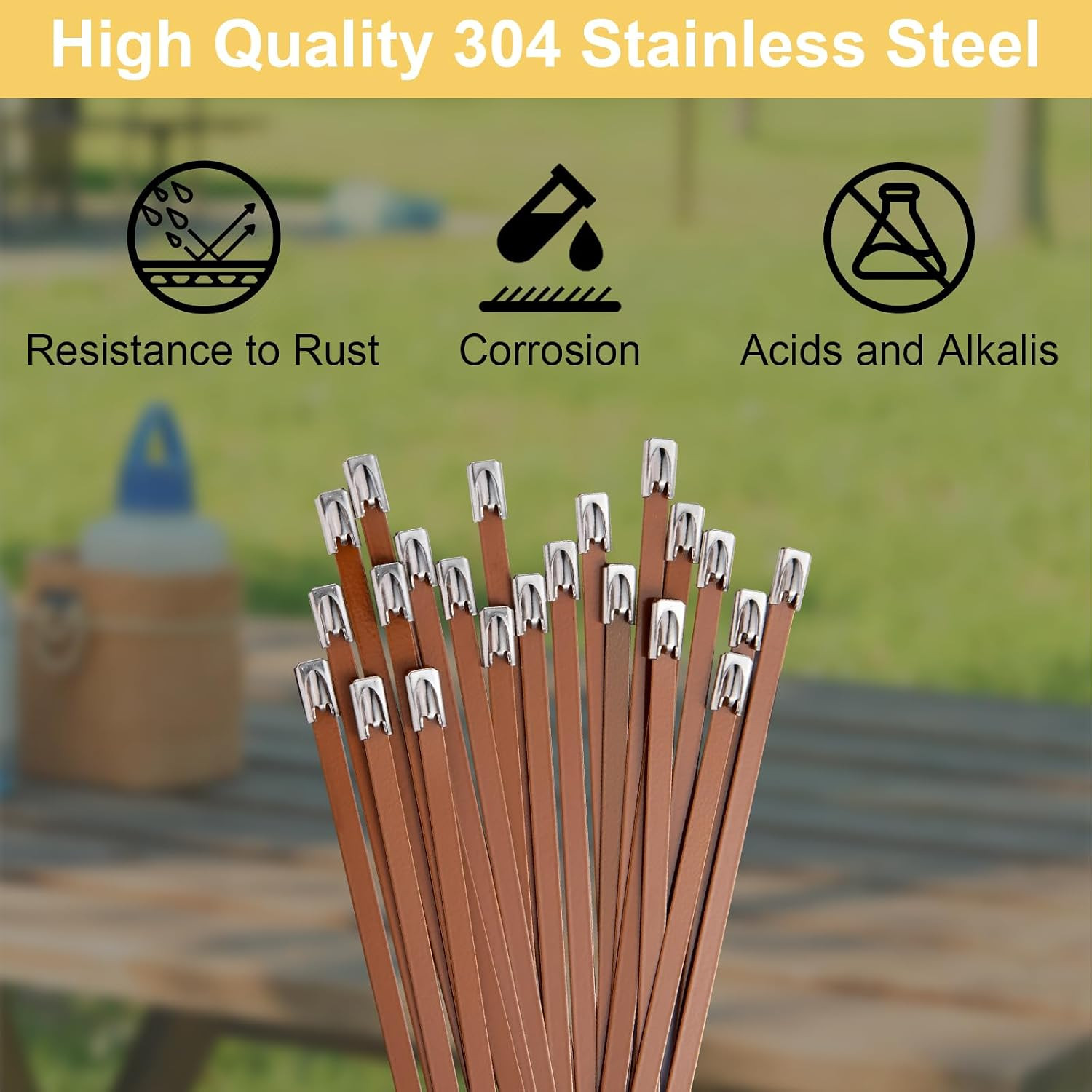 Metal Zip Ties Brown 11.8-Inch 304 Stainless Steel Zip Ties Heavy Duty, 270LBS T