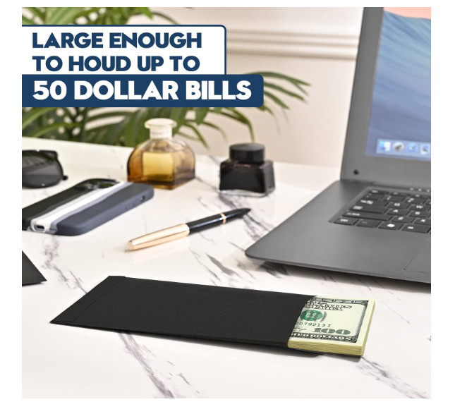 100 Pack Kraft Cash Envelopes for Budgeting, 6.7 x 3.5 Inch Large Pack Black