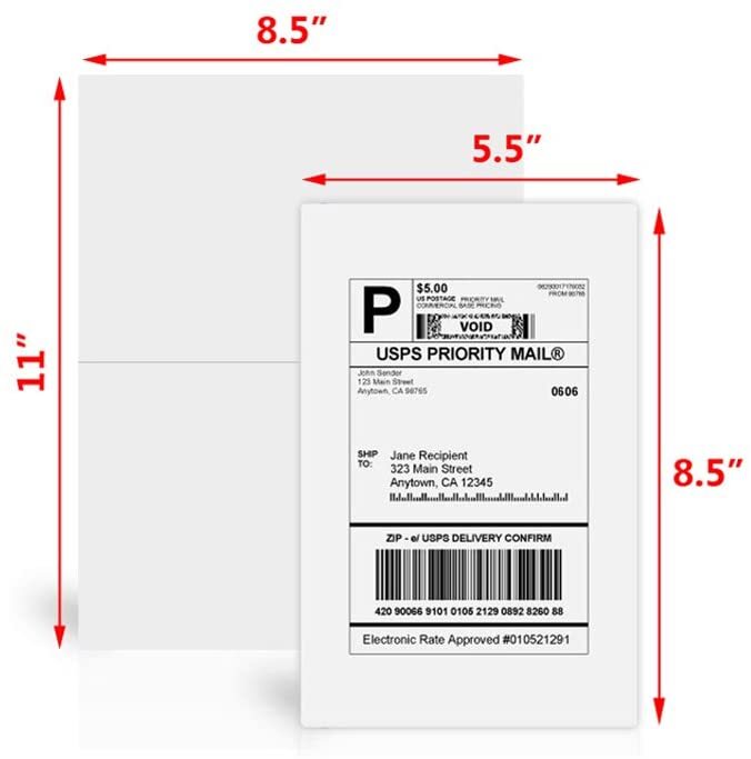1000 Premium 8.5″ X 5.5″ Half Sheet Self Adhesive Shipping Labels 2 Per Sheet