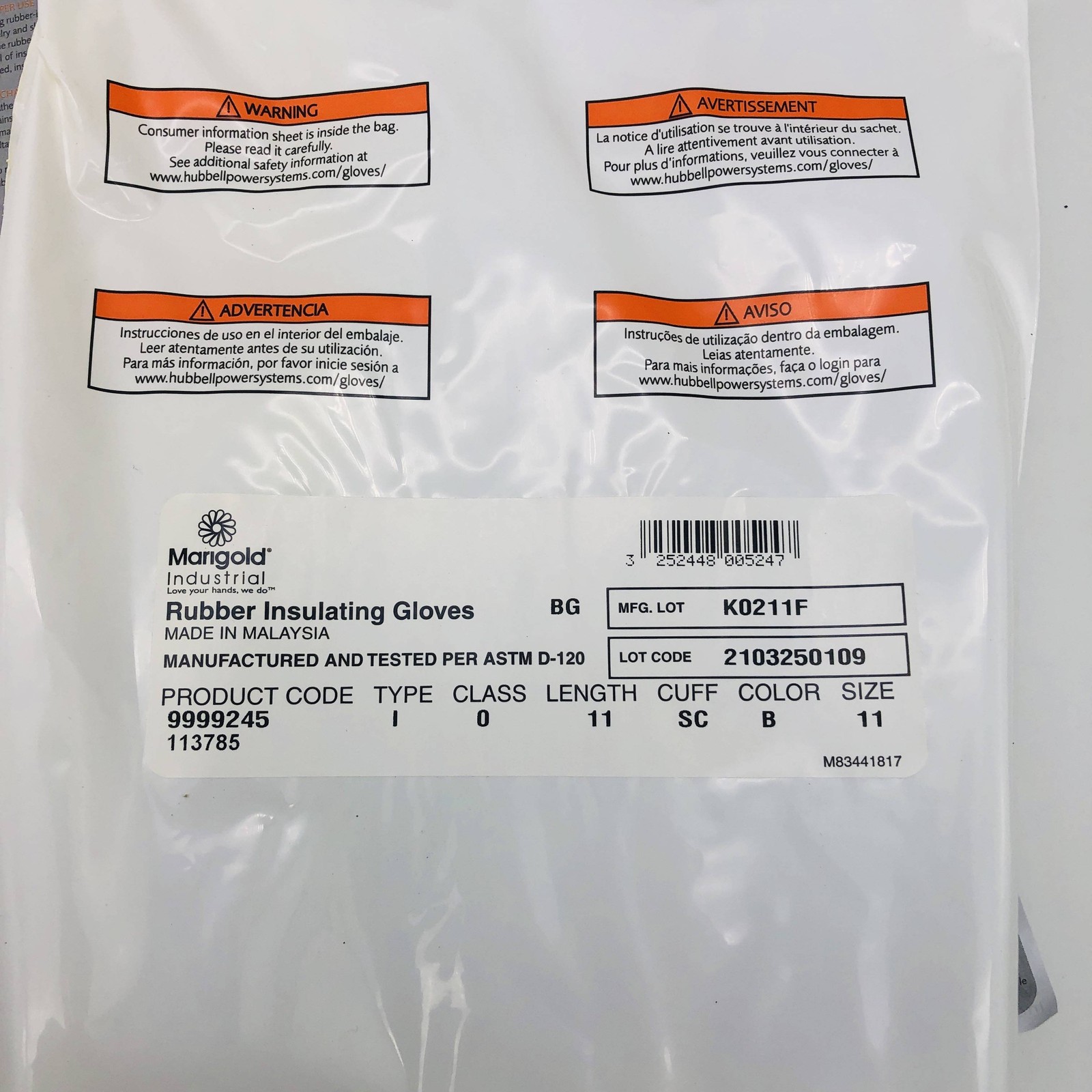 Marigold RIGCL011B/11.0 Electrical Insulating Gloves Rubber Sz 11 Class 0 11″