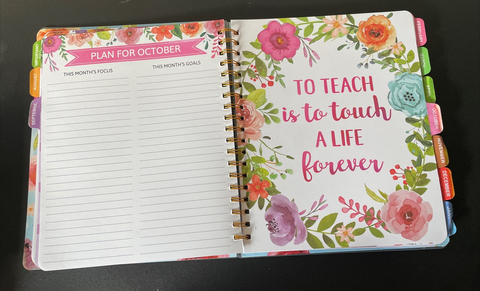 Undated Teacher Planner Daily Weekly Monthly Spiral Bloom Planner 11″×9″