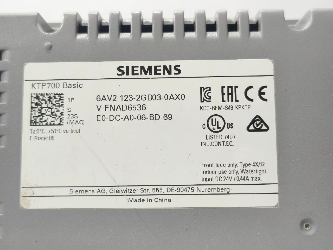 SIEMENS SIMATIC 6AV2 123-2GB03-0AX0 KTP700 BASIC HMI TOUCH PANEL FREE SHIPPING