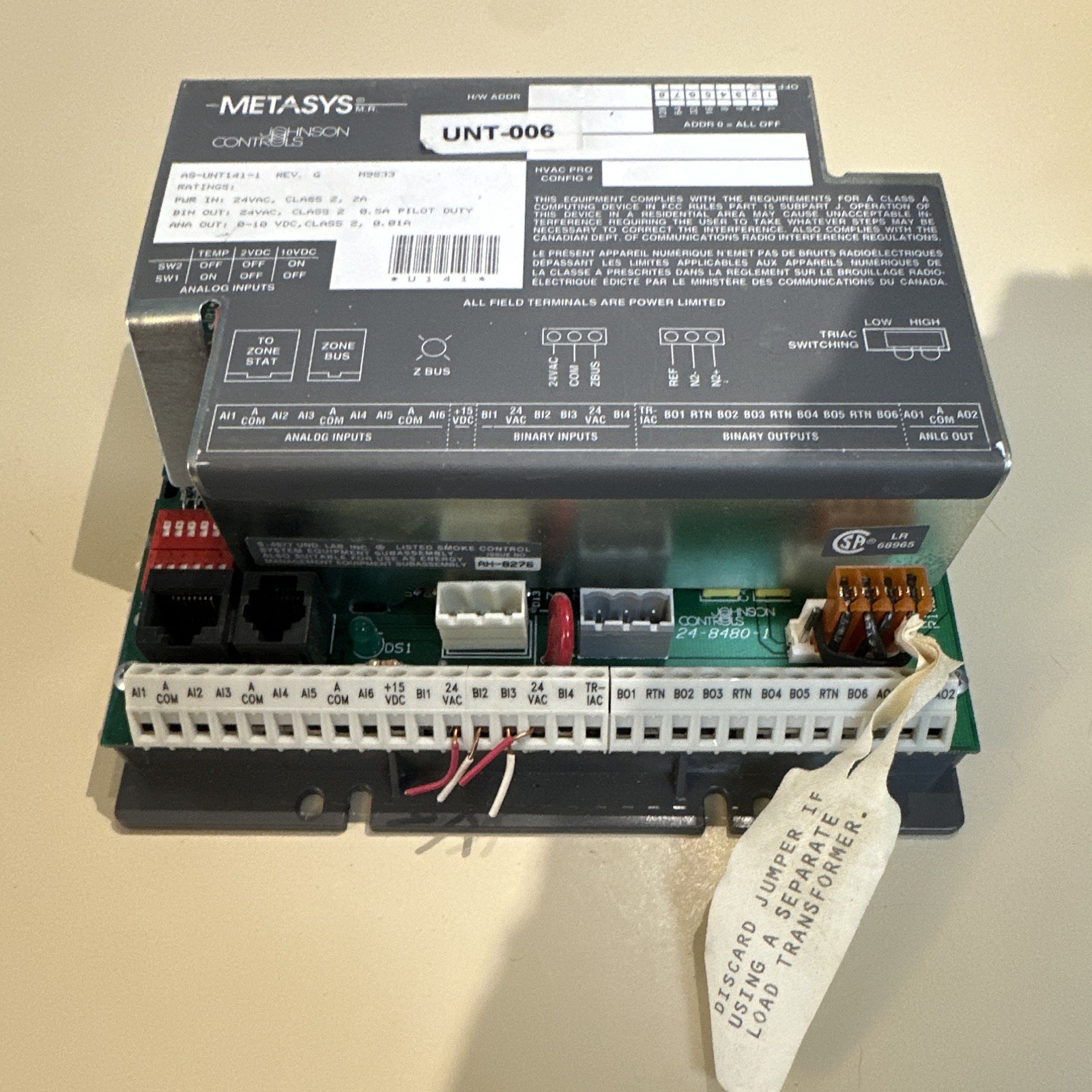 Johnson Controls Metasys UNT-006 Unit Controller AS-UNT141-1 24 VAC