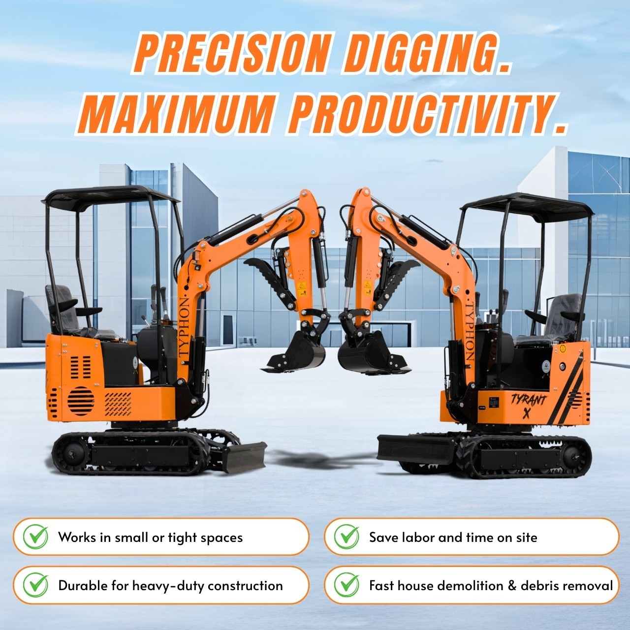 Free Ship TYPHON TYRANT X 1Ton Mini Excavator USA 13.5HP include 12 Attachments