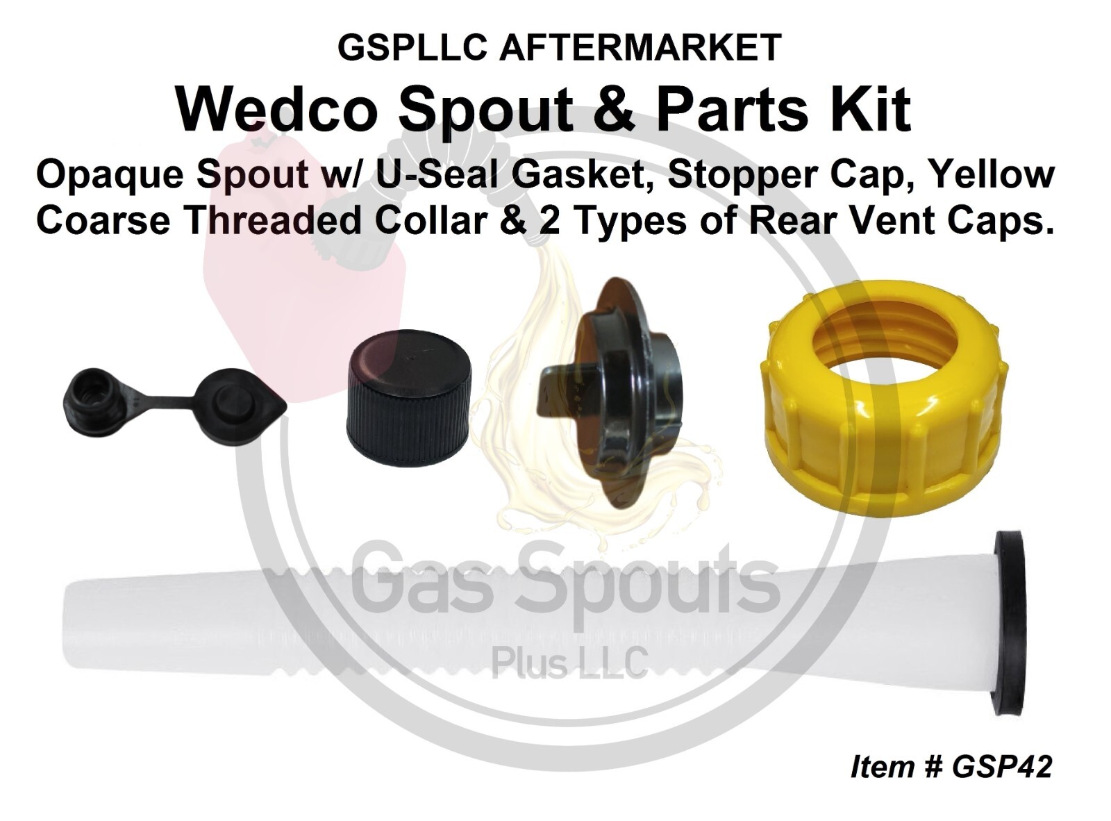 3 Pack GAS SPOUT & PARTS KIT for WEDCO Brand Spout, Stopper, Collar, 2 Vent Caps