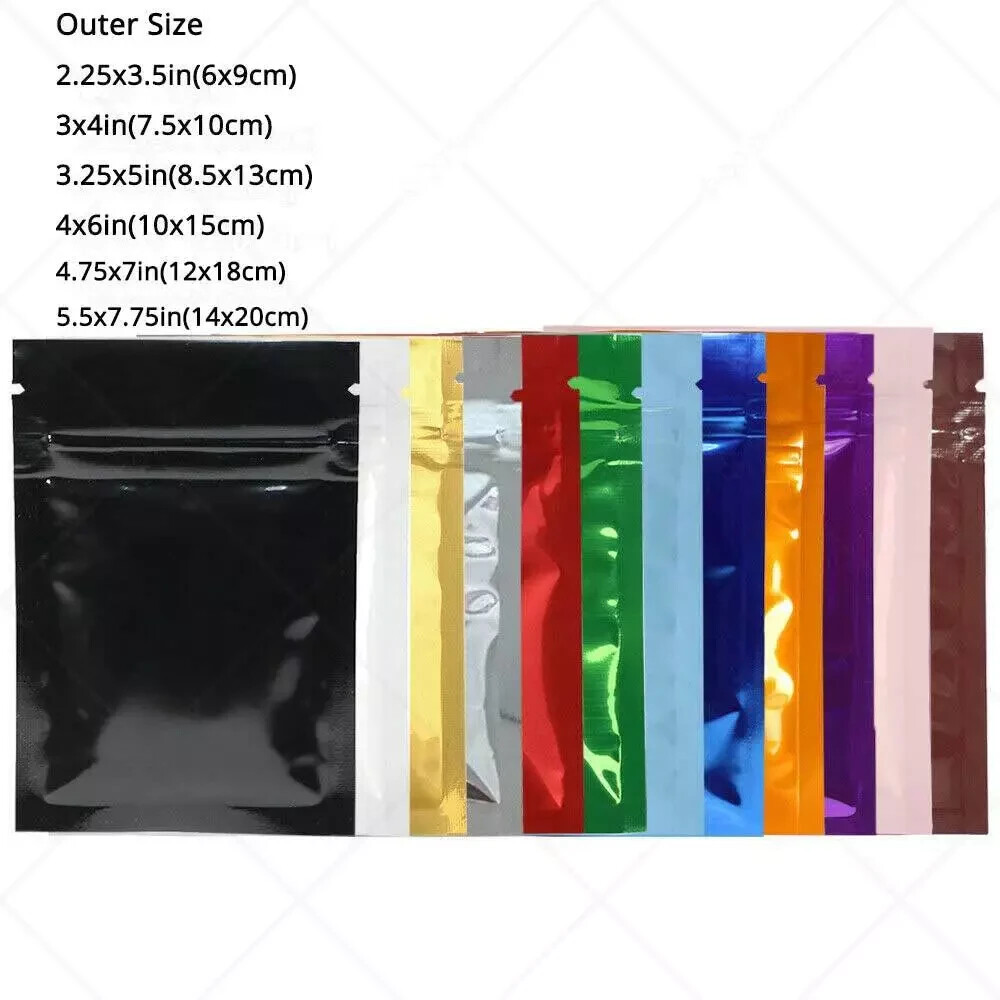 Hot Sale Reclosable Glossy Foil Mylar Bags Zip Seal Zipper Top Lock Bags HS01
