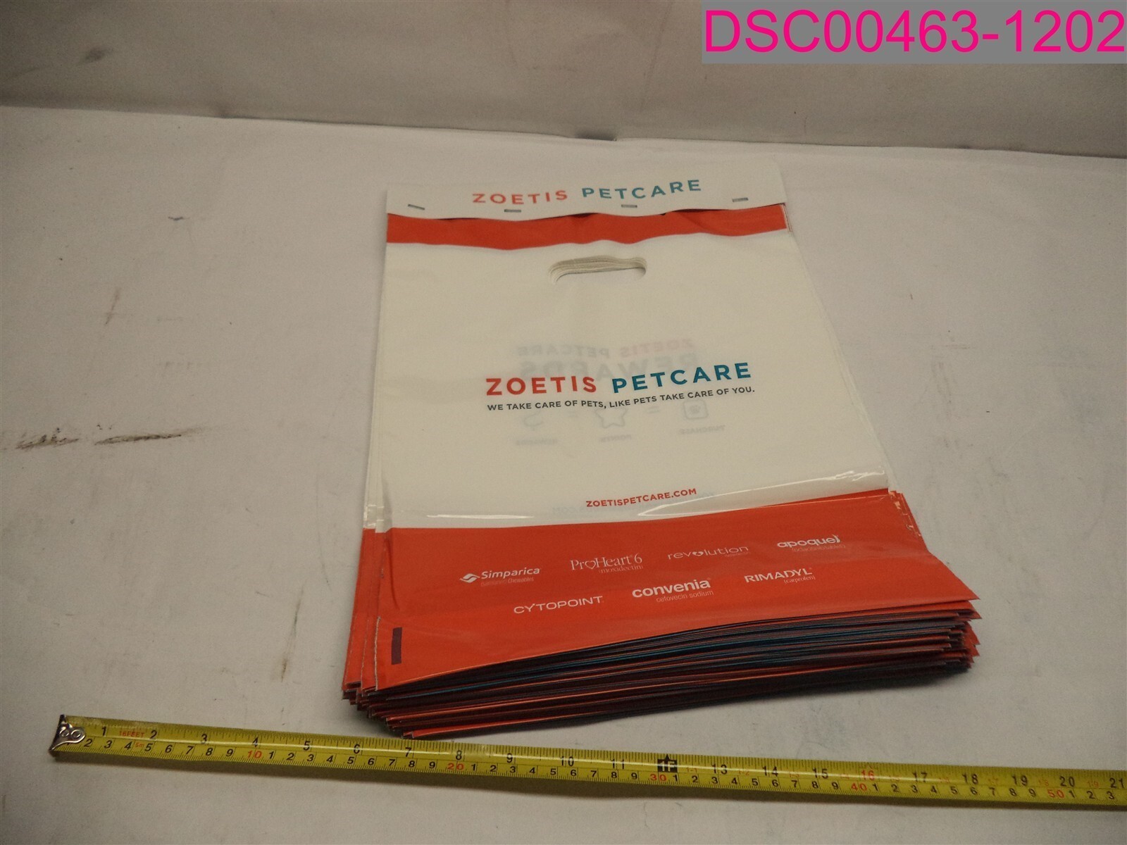 QTY=250 Bags(5 Packs of 50);ZOETIS Petcare Shopping Bags w/Die-Cut Handle12″x15″