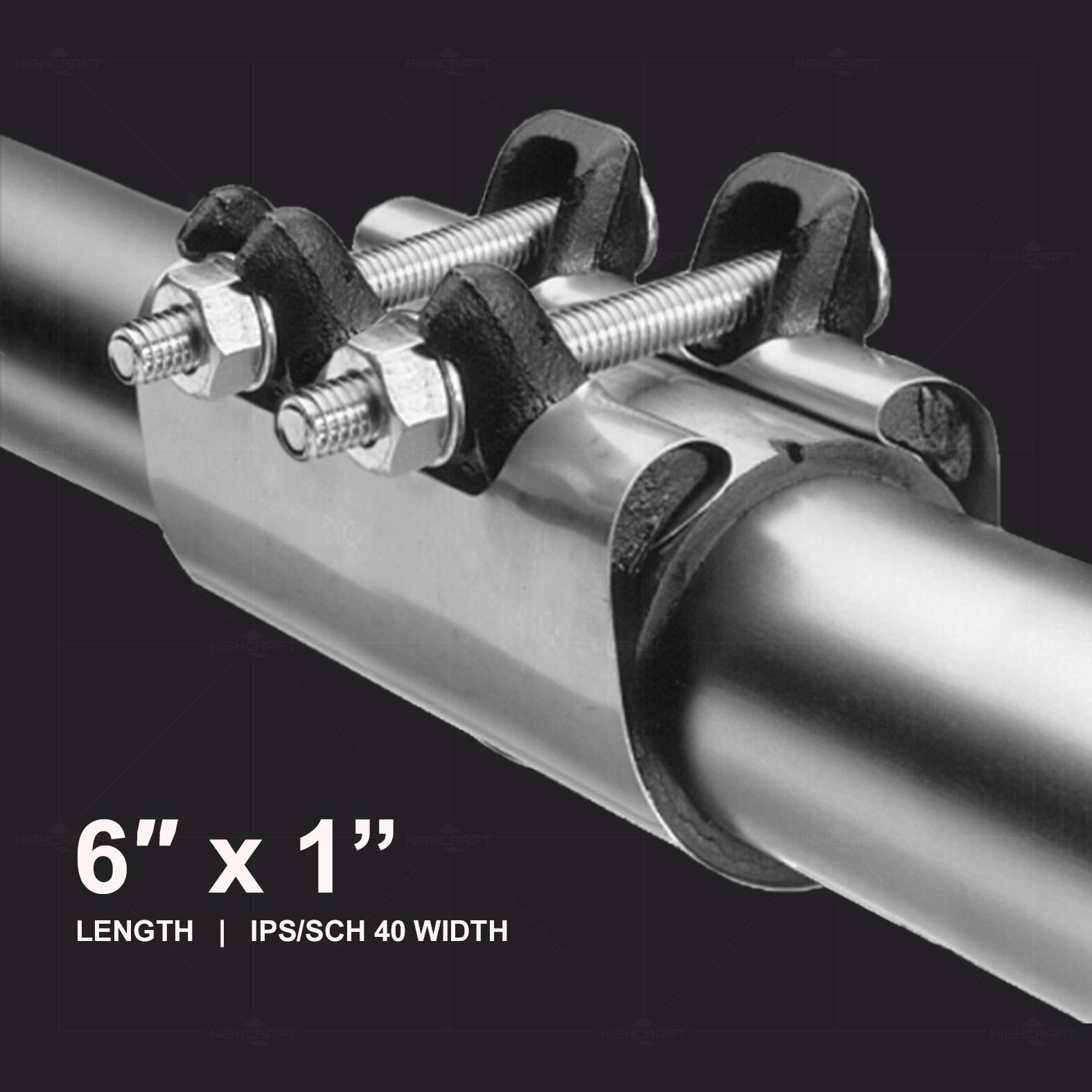 1 in. x 6 in. Long 2-Bolt IPS Pipe Repair Clamp, Stainless Steel