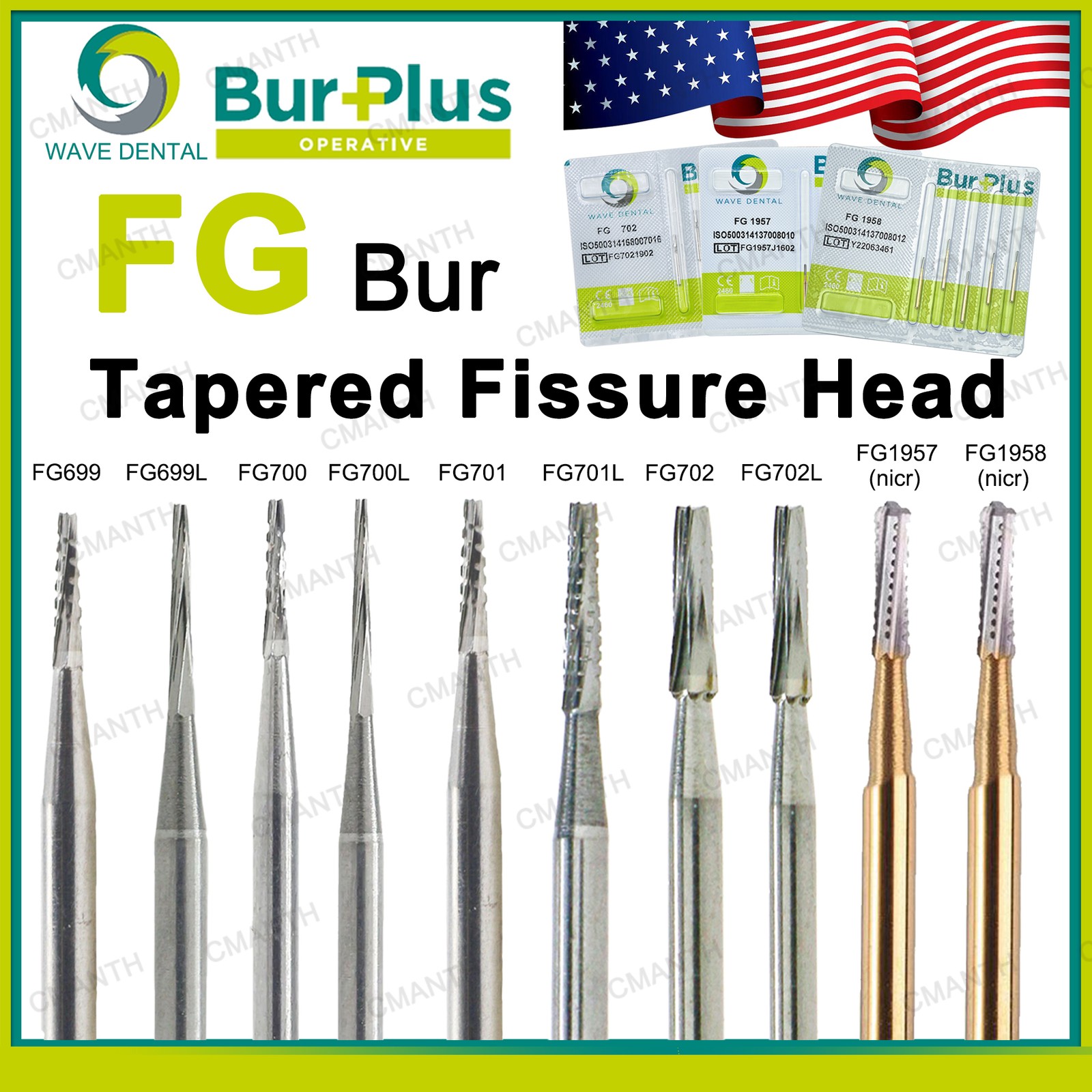 Dental Diamond Burs WAVE Tungsten Steel Carbide Burs FG for High Speed Handpiece