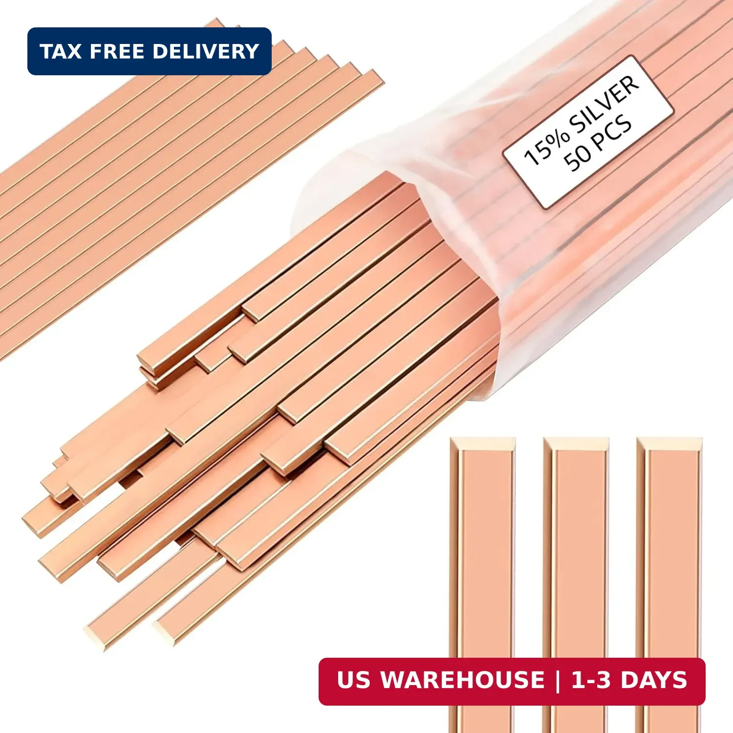 50 Sticks Copper Brazing Rods Kit AWS BCup-5 15% Silver Solder HVAC Phos Copper