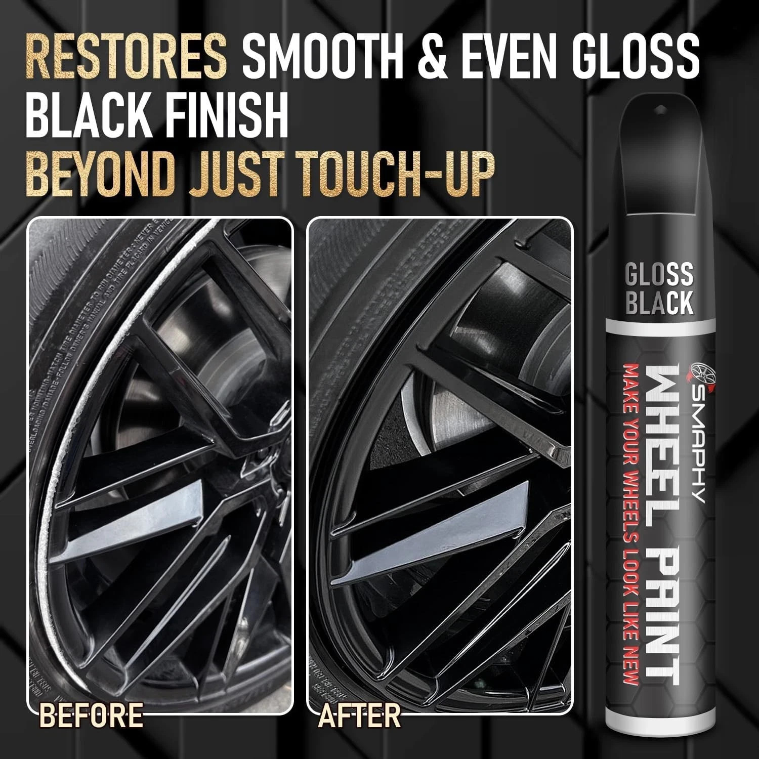 Wheel Scratch Repair Kit, Gloss Black Rim Touch Up Paint, Repair Curb Rash, Scra