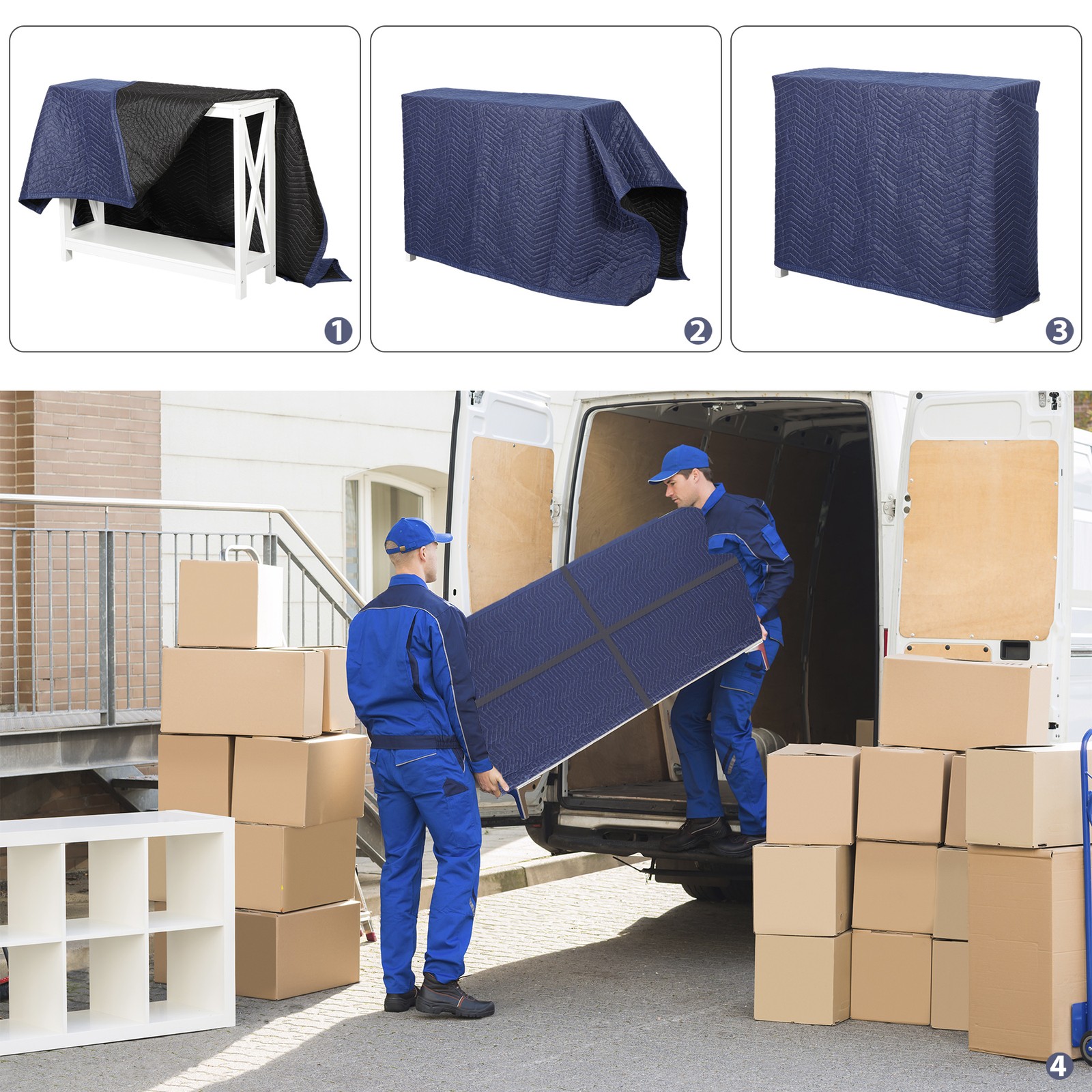 12 Pack Moving Blankets 72″x80″ Heavy Duty Packing Blankets Furniture Dark Blue