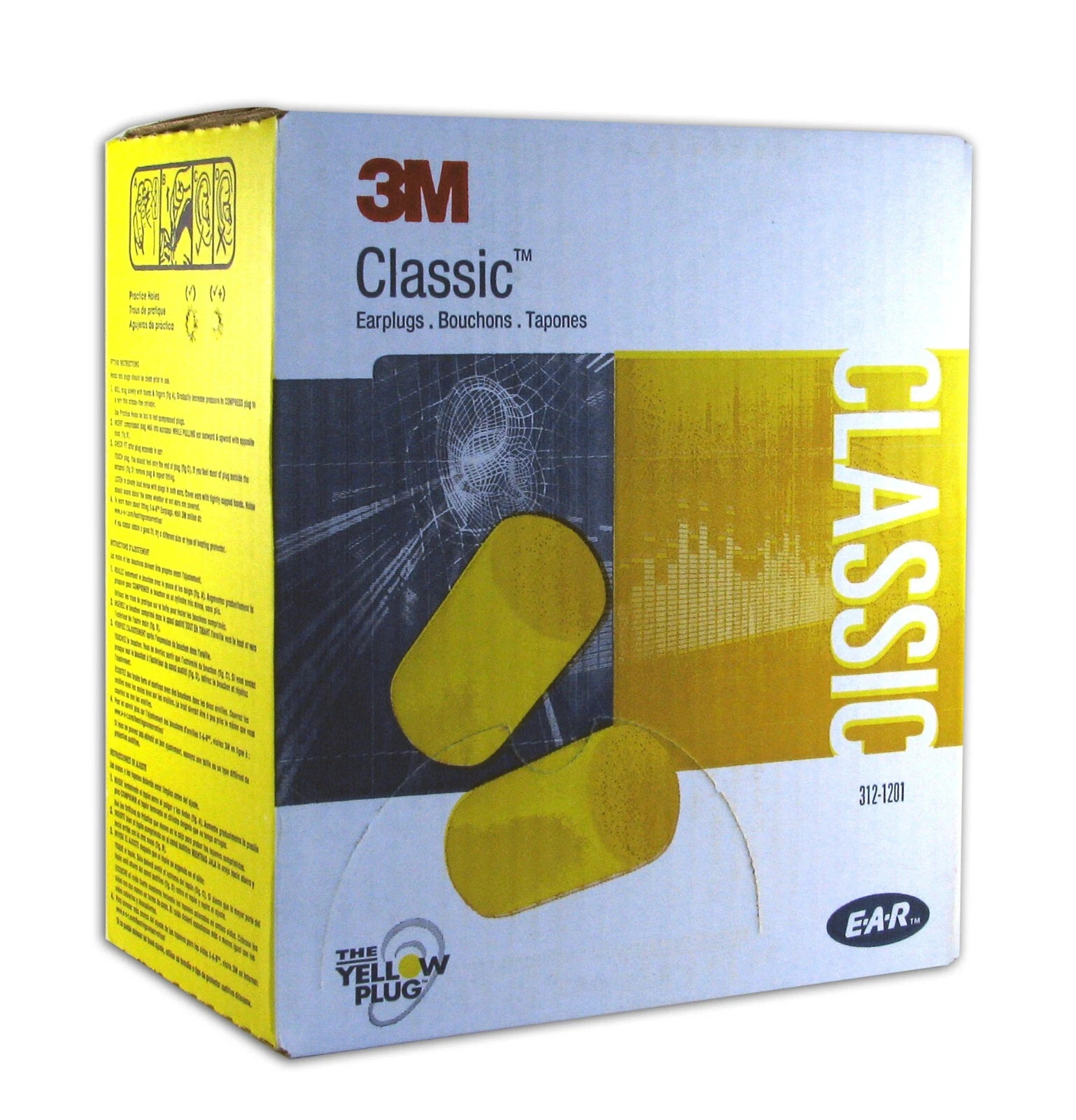 3M 3121201 Ear Classic Single-Use Earplugs, Cordless, 29NRR, Yellow, 200 Pairs