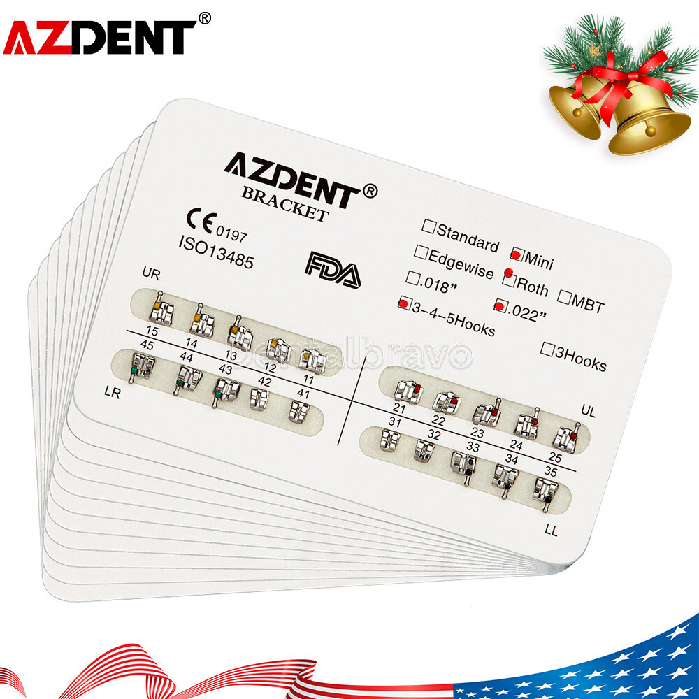 10 Packs AZDENT Dental Orthodontic Metal Brackets Braces Mini Roth.022 Hooks 345