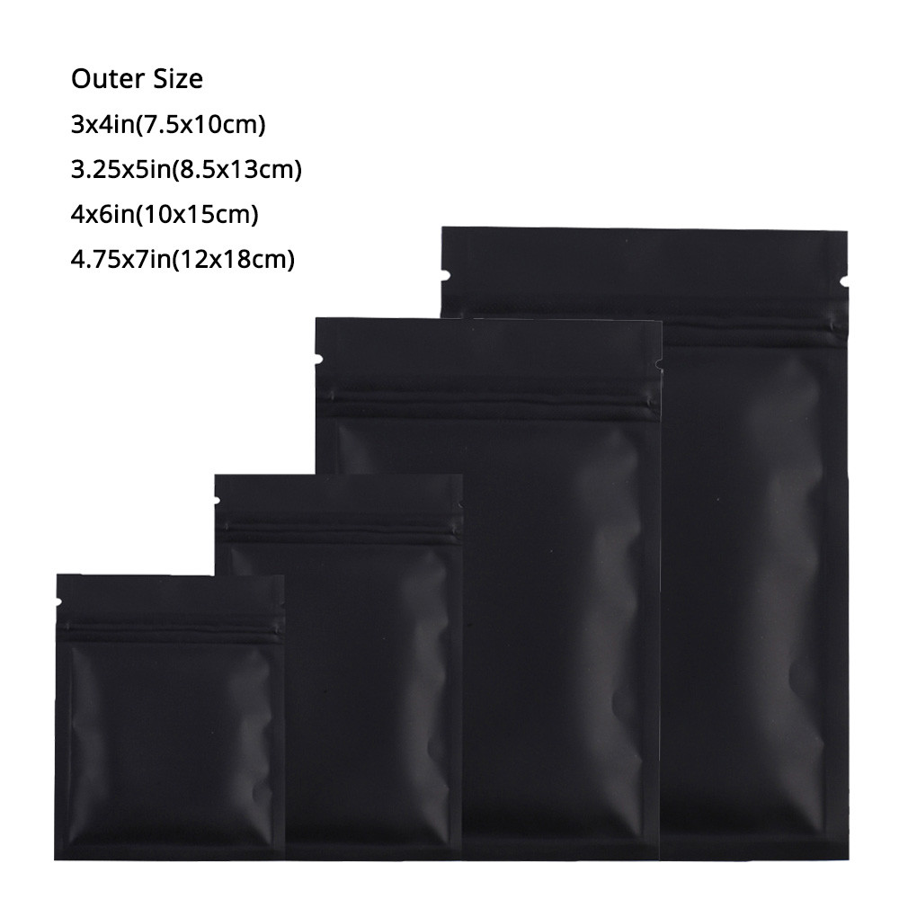 Multiple Sizes Double-Sided Matte Black Foil Mylar Flat Zip Lock Pouch Bag B01