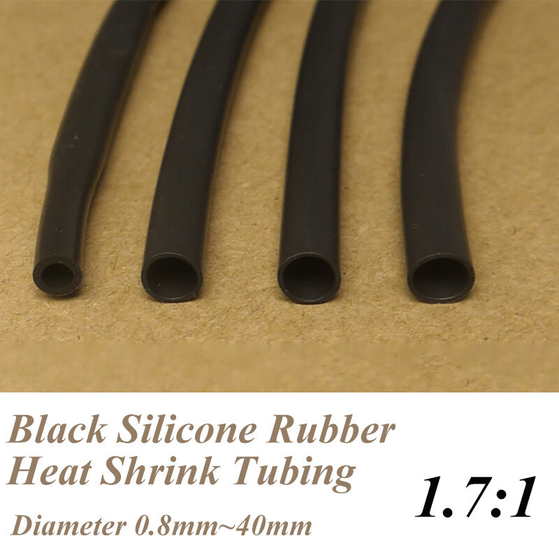 Silicone Rubber Heat Shrink Tubings 1.7:1 Ratio Soft Sleeving Black 0.8-40mm