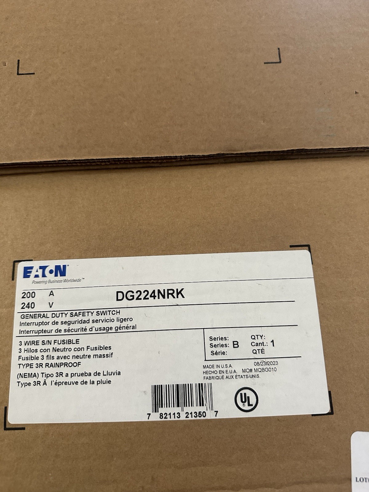 Eaton Saferty Switch DG224NRK 200A 240V NEMA 3R Fusible – *FREE SHIP*