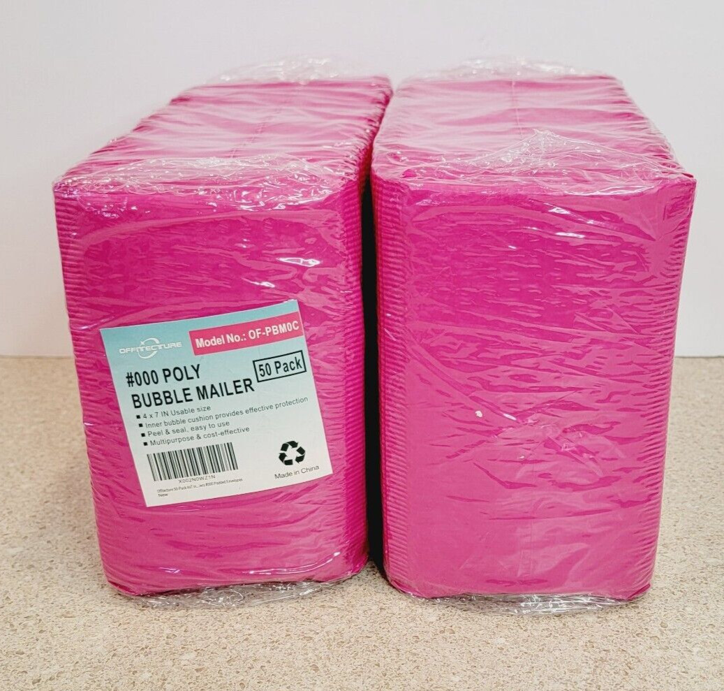 100 Hot Pink 4×7 Poly Bubble Mailer Padded Envelope Shipping Bag #000 – Sealed
