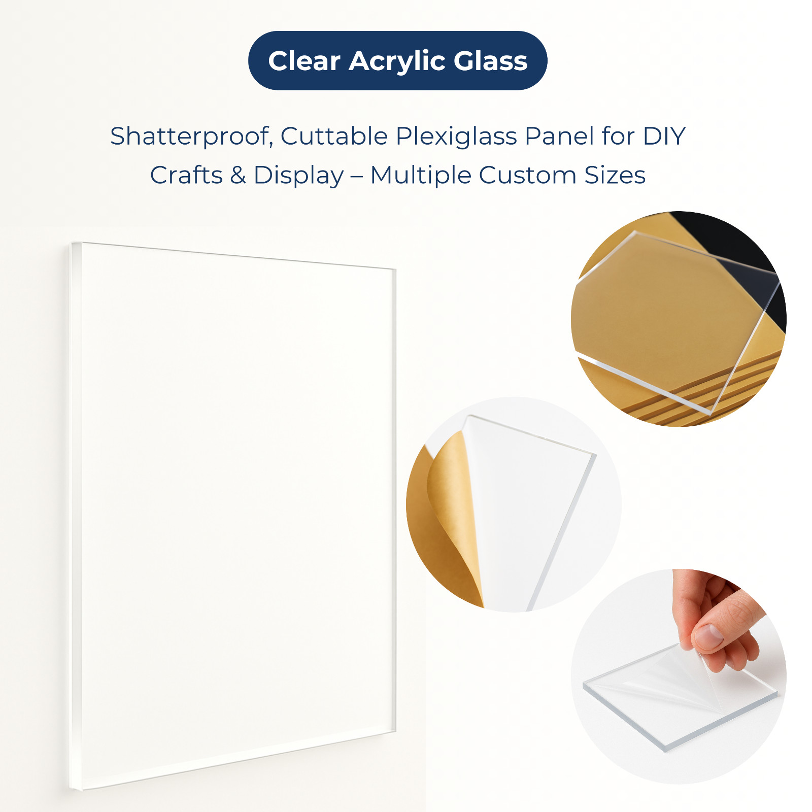 Clear Acrylic Plexiglass Sheet – Various Sizes, 1/8″, 1/4″, 1/2″ Thickness