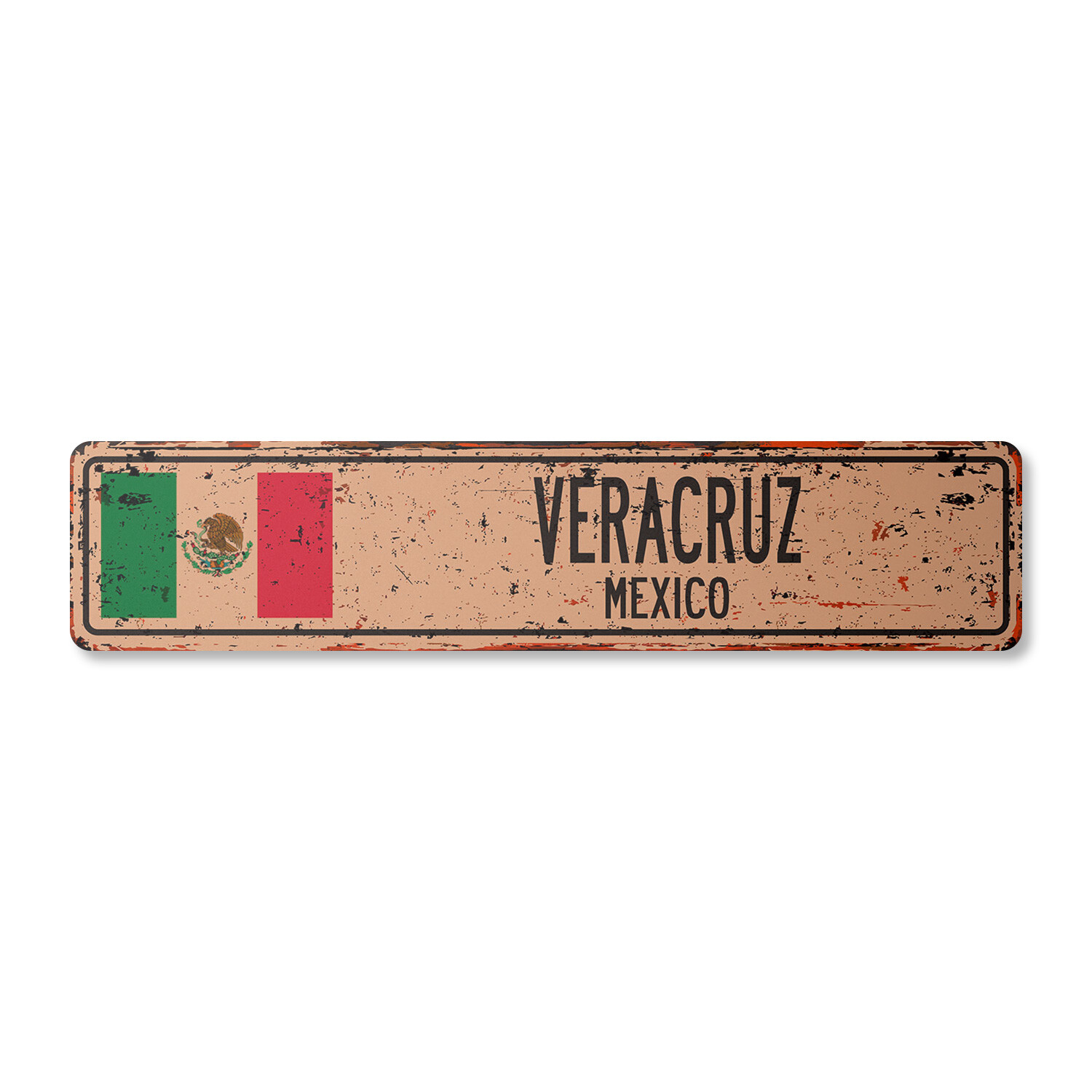 VERACRUZ MEXICO Vintage Street Sign Mexican flag city country road wall rustic