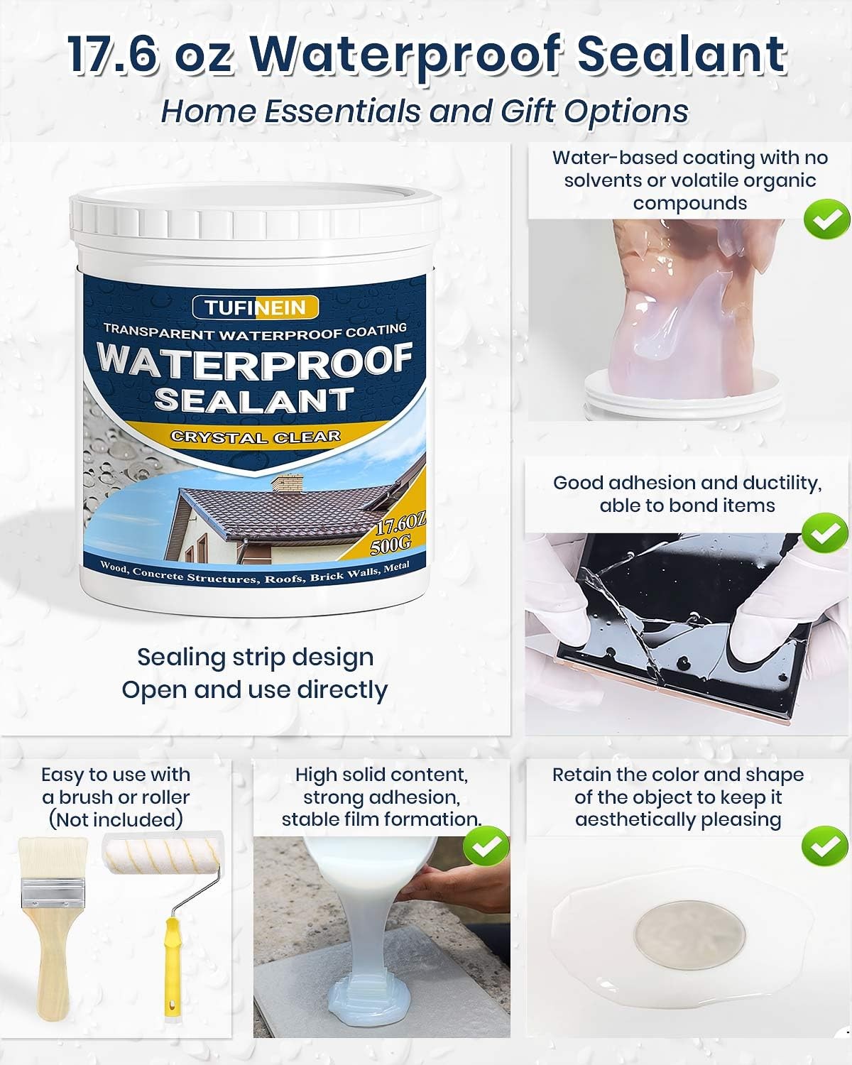 Waterproof Sealant 17.6Oz Clear, Transparent Waterproof Coating Water-Based Inv