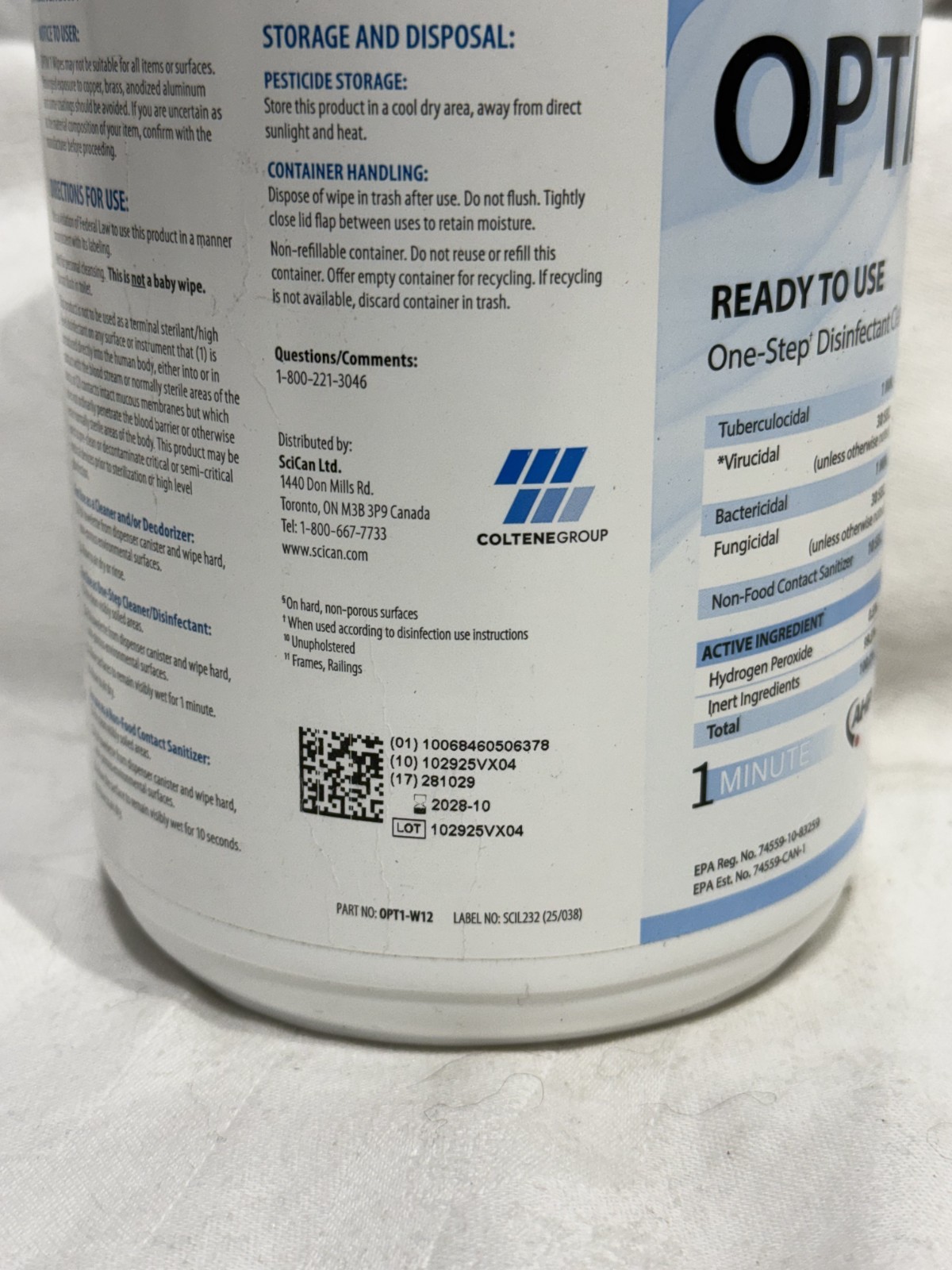 Scican OPT1-W12 Optim1 Wipes Disinfectant Surface Wipes Unscented SCI33W12 160Pk