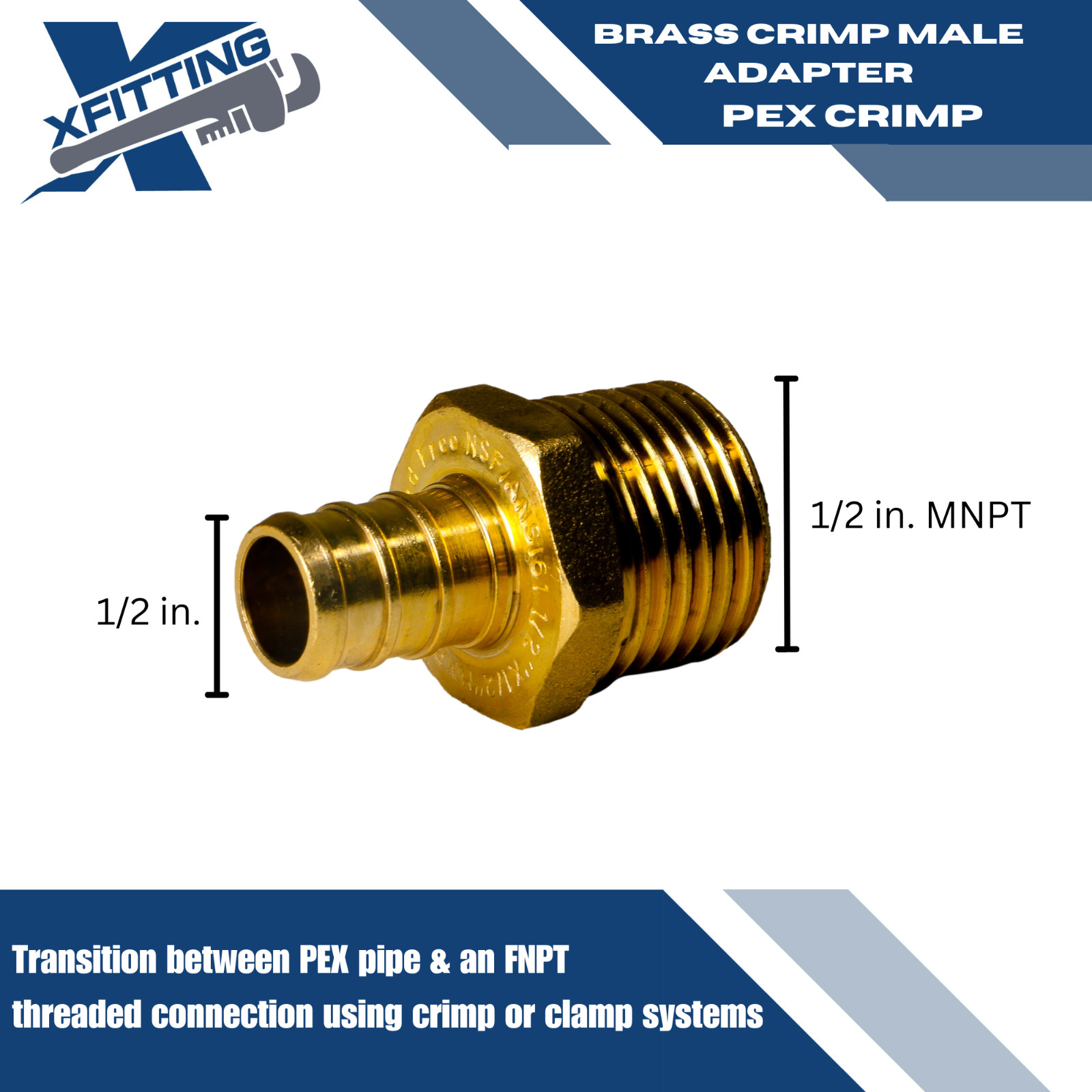 5) 1/2″ PEX X 1/2″MALE NPT THREADED ADAPTER, PEX B CRIMP FITTING LEAD FREE BRASS