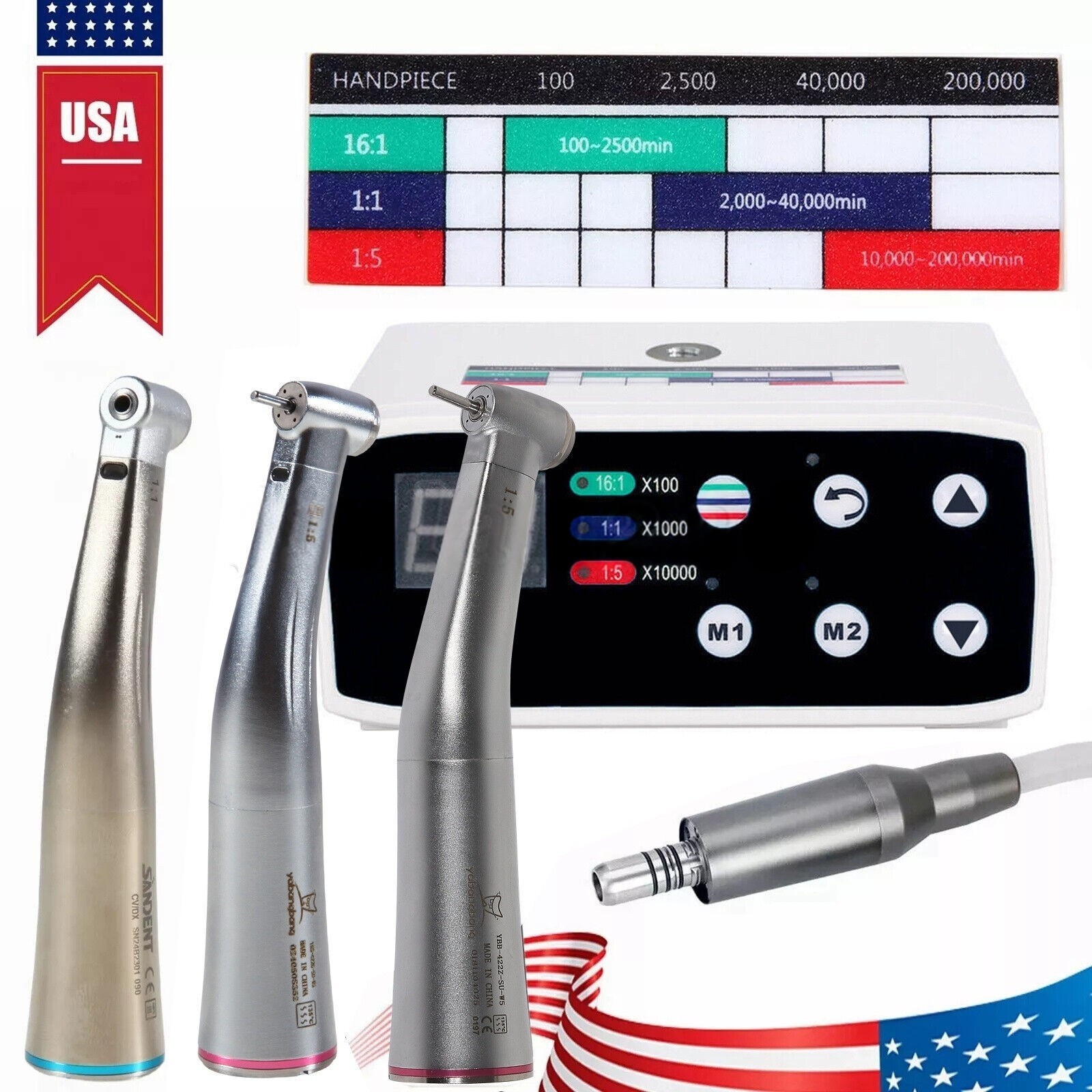 NSK Style Dental Brushless LED Electric Micro Motor 1:1/1:5 Increasing Handpiece