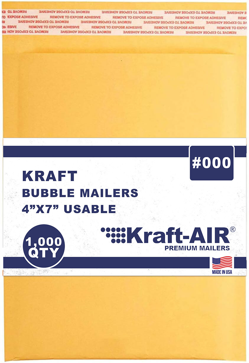 Kraft Bubble Mailer #000 ( 4″x7″ ) 1,000 QTY SHIPS TODAY CALIFORNIA