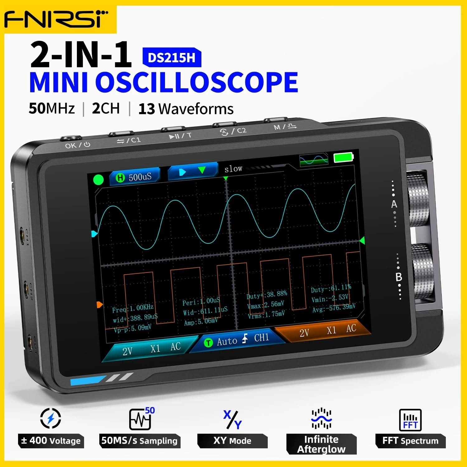 FNIRSI DS215H Oscilloscope Handheld Dual-Channel 2-IN-1 Digital Signal Generator