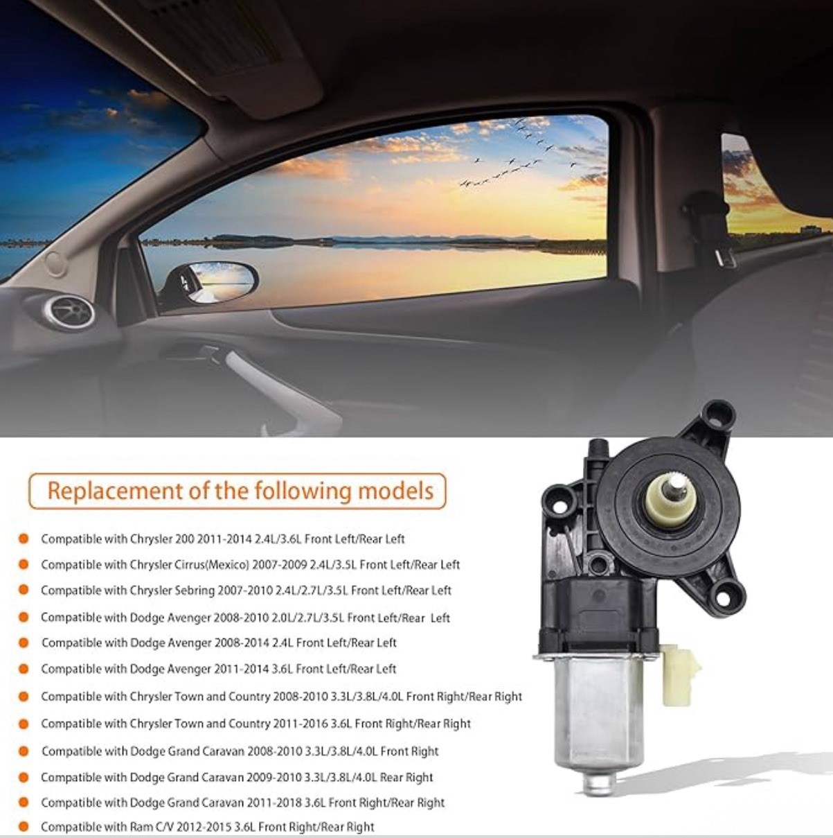 2 Pins Power Window Motor Compatible with Chrysler 200/Cirrus(Mexico)/Sebring…