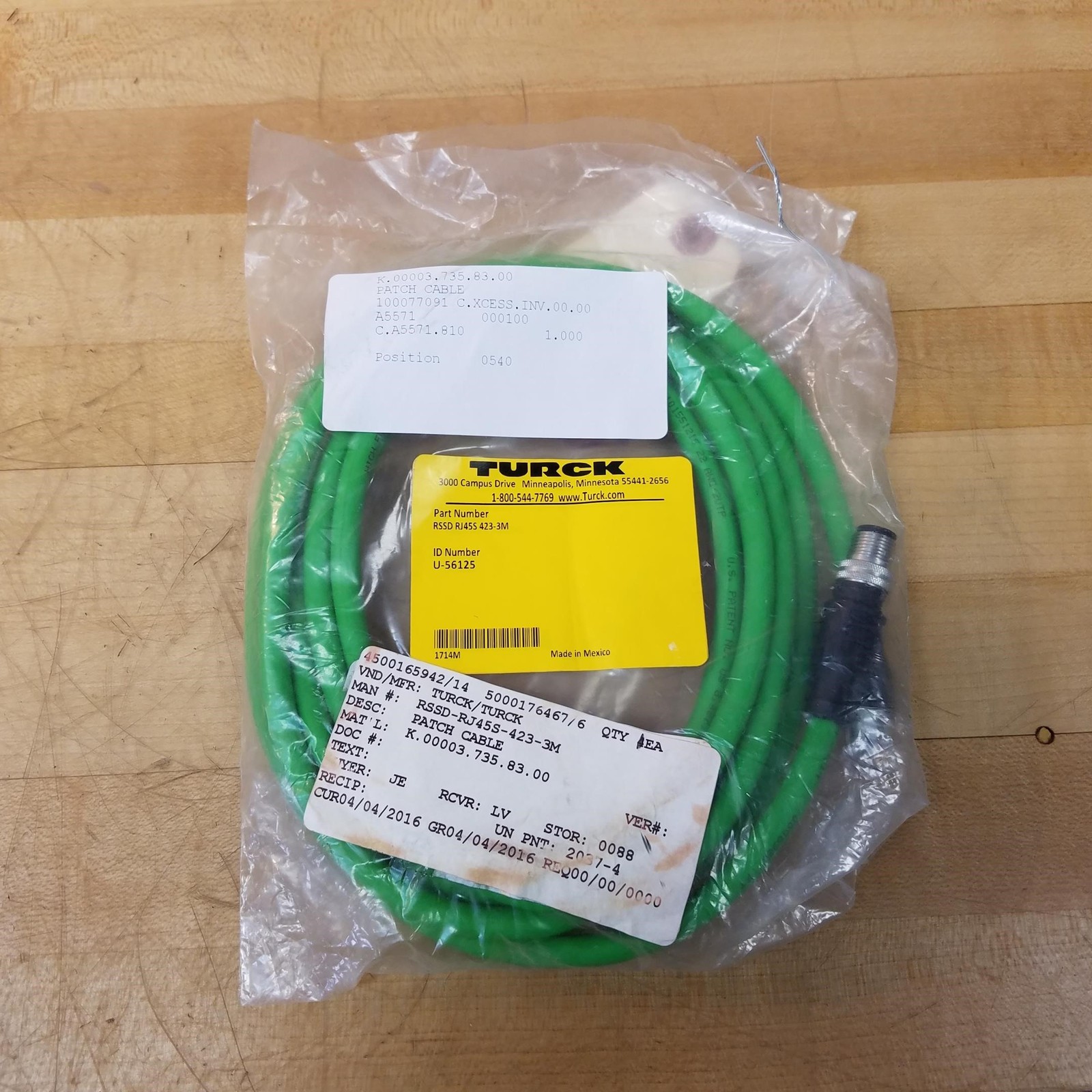 Turck RSSD RJ45S 423-3M Hybrid Cable, 4 Pin Male To RJ45S, 3 Meters, U-56125