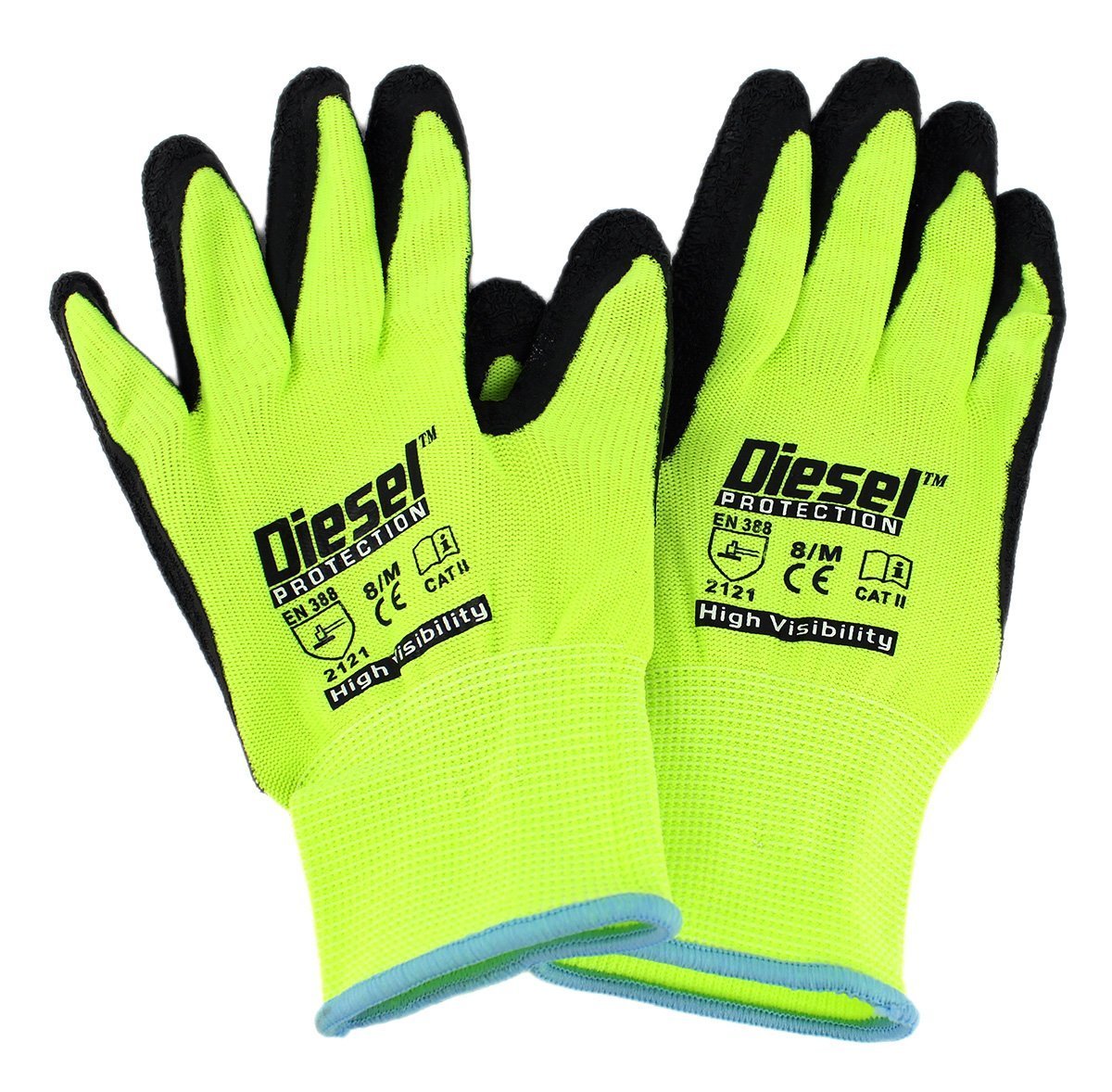 12 Pair Diesel Green Safety Gloves Latex Coated Grip Dirt Resistant Color