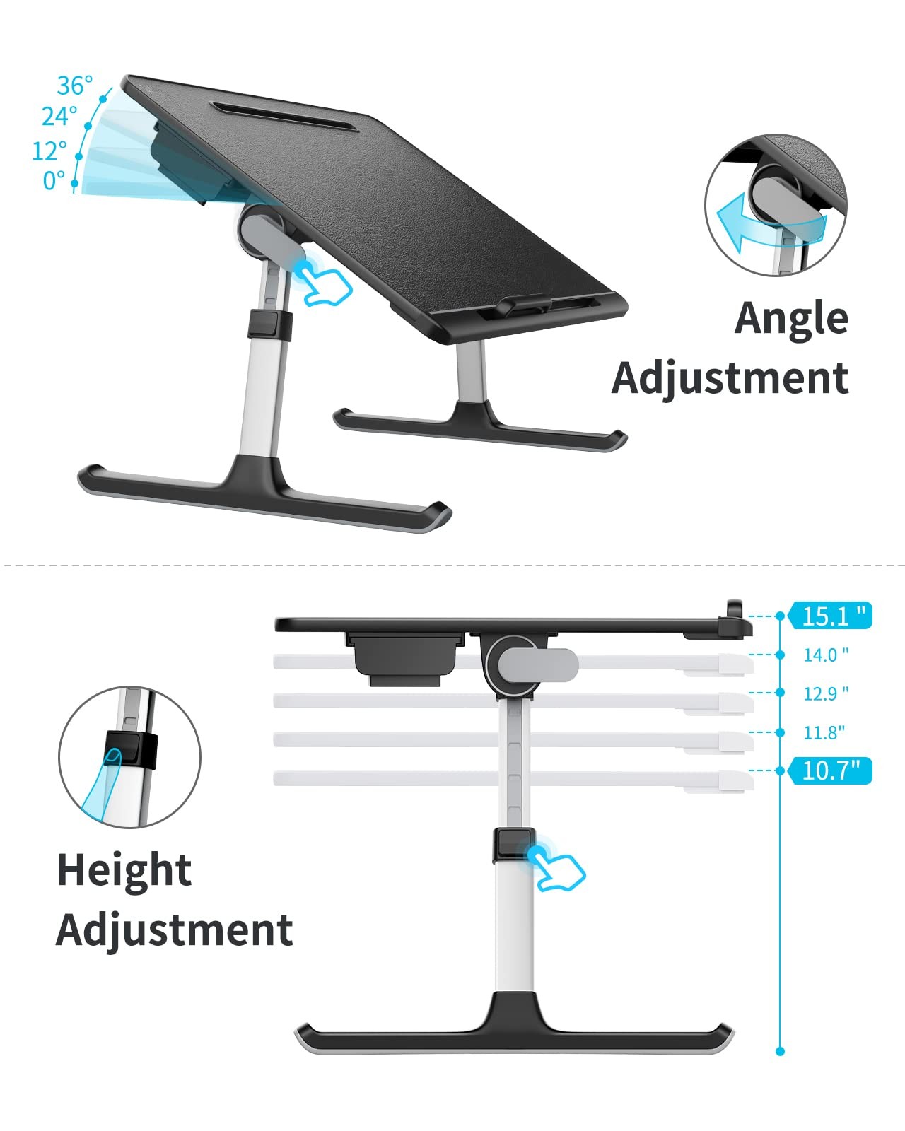 Laptop Bed Tray Desk, SAIJI X-Large Adjustable Table, 60*45CM, Black
