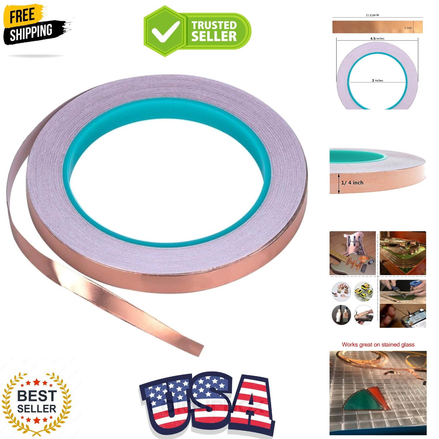 Copper Foil Tape with Double-Sided Conductive 1/4inch X 21.8yards- EMI Shield…