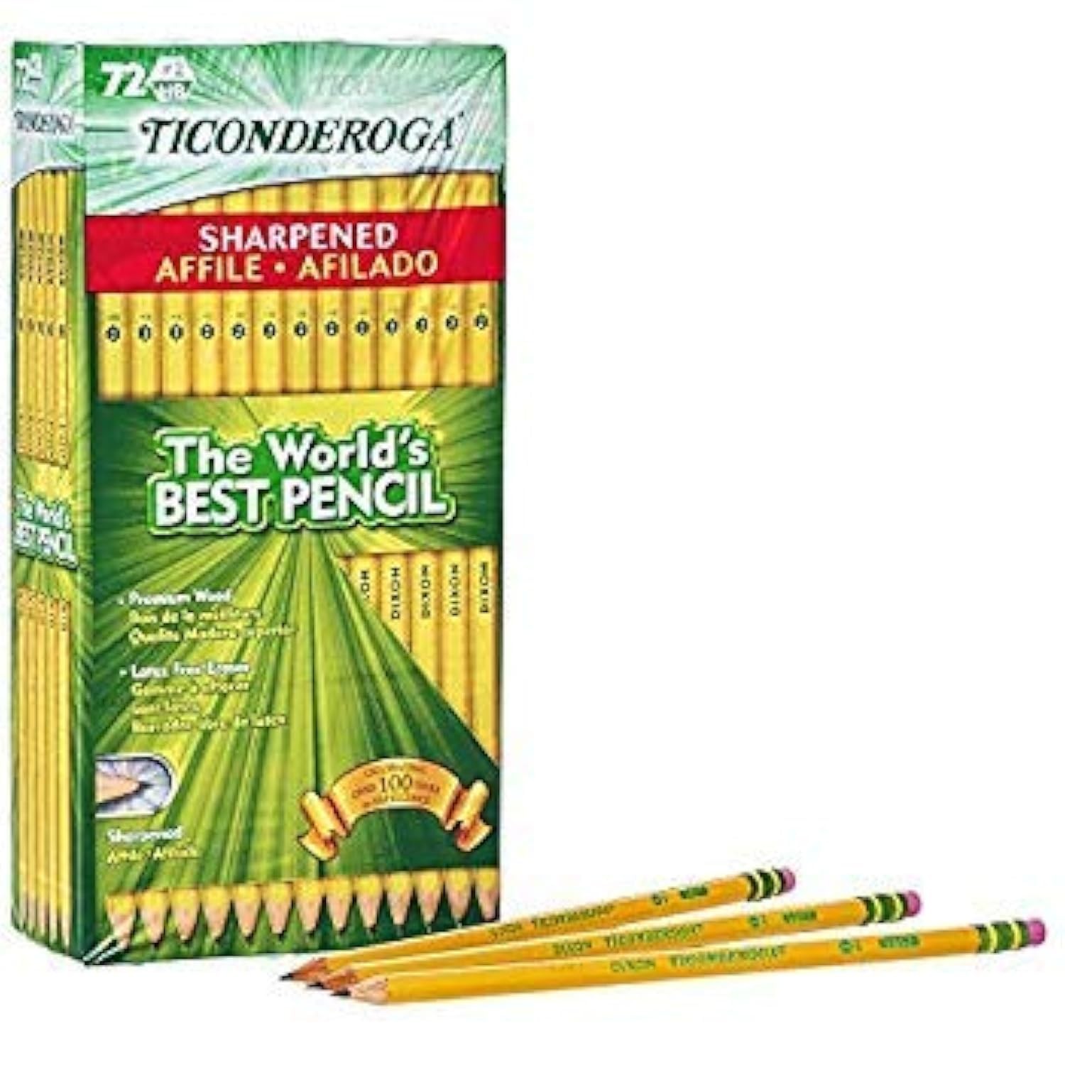 Dixon Ticonderoga Pre Sharpened Yellow Wood Cased #2 HB Pencils 12 Pack 6 Count