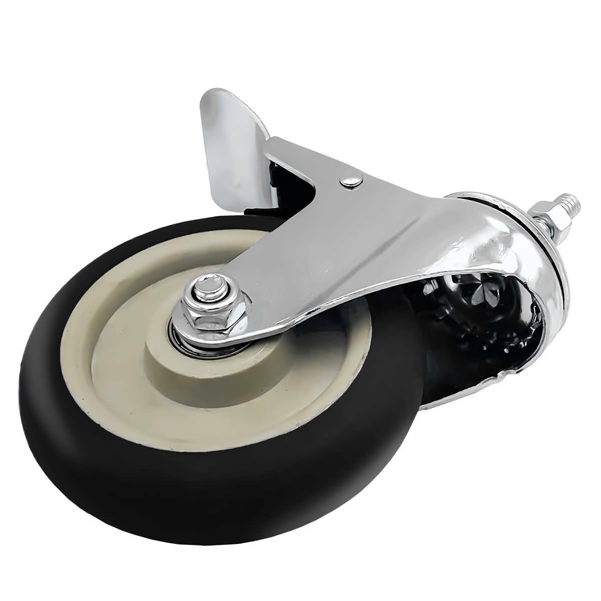 4 Pack 5 Inch Stem Caster Swivel w/ Front Brake Black PU Heavy Duty Caster Wheel