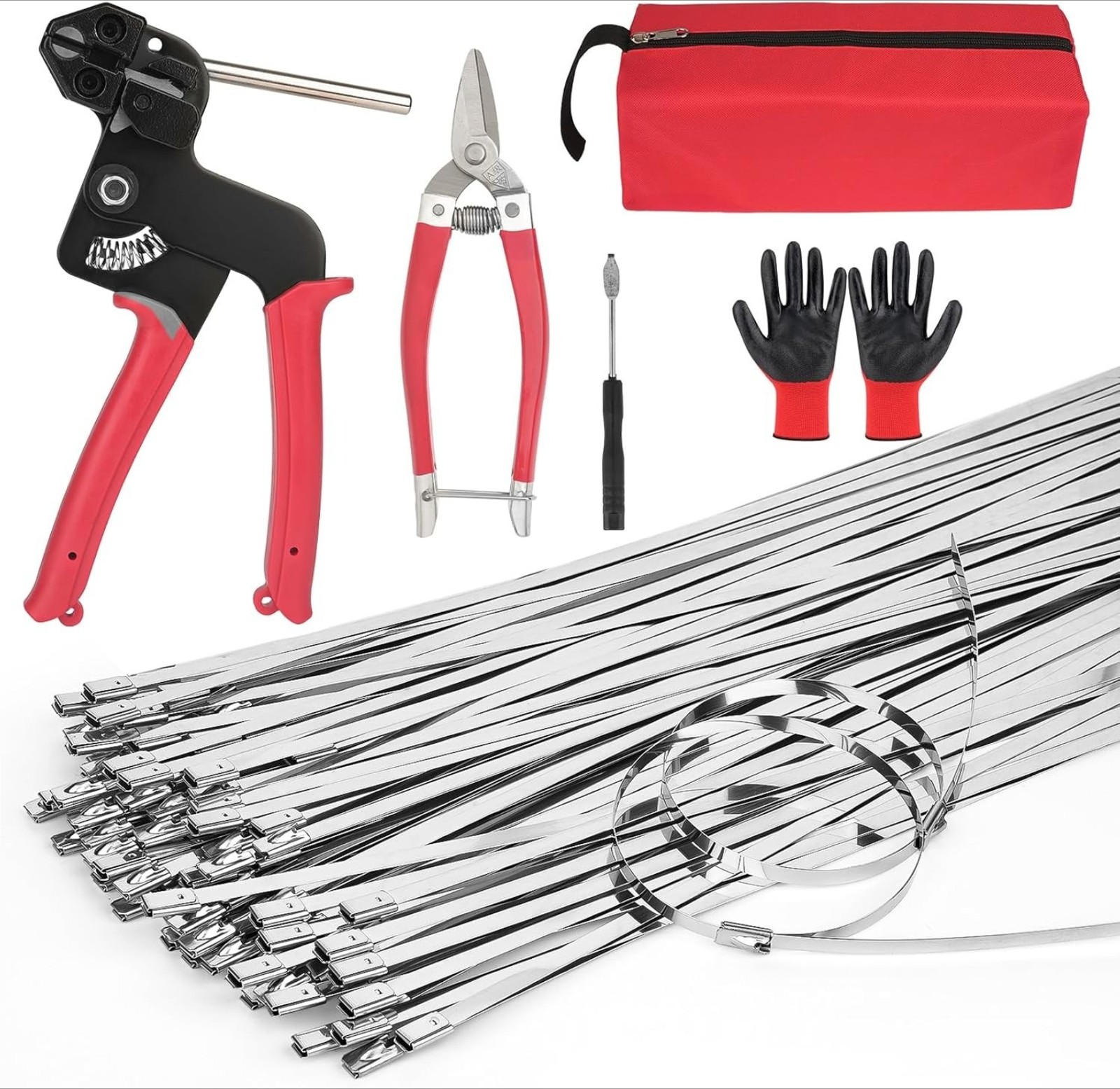 Metal Cable Tie Gun Kit,Zip Tie Tool With 100pc 11.8″ Stainless Steel Cable Ties