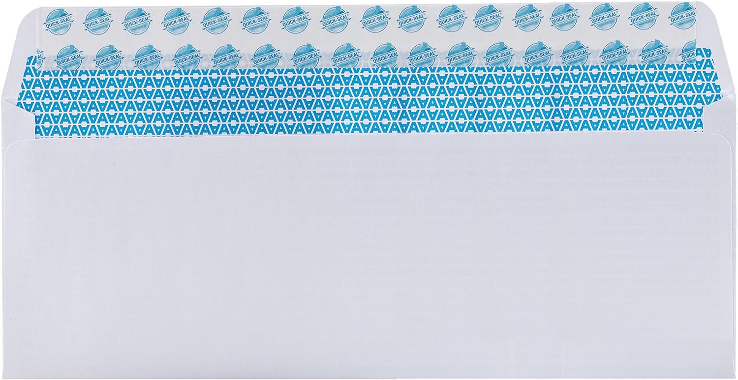 Security Tinted Self-Seal Letter Envelopes-No Window, White-24 LB- 100 Count