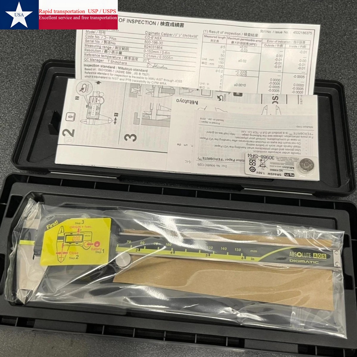 500-196-30 Mitutoyo Japan 150mm/6″ Digimatic Vernier Caliper Absolute No Battery